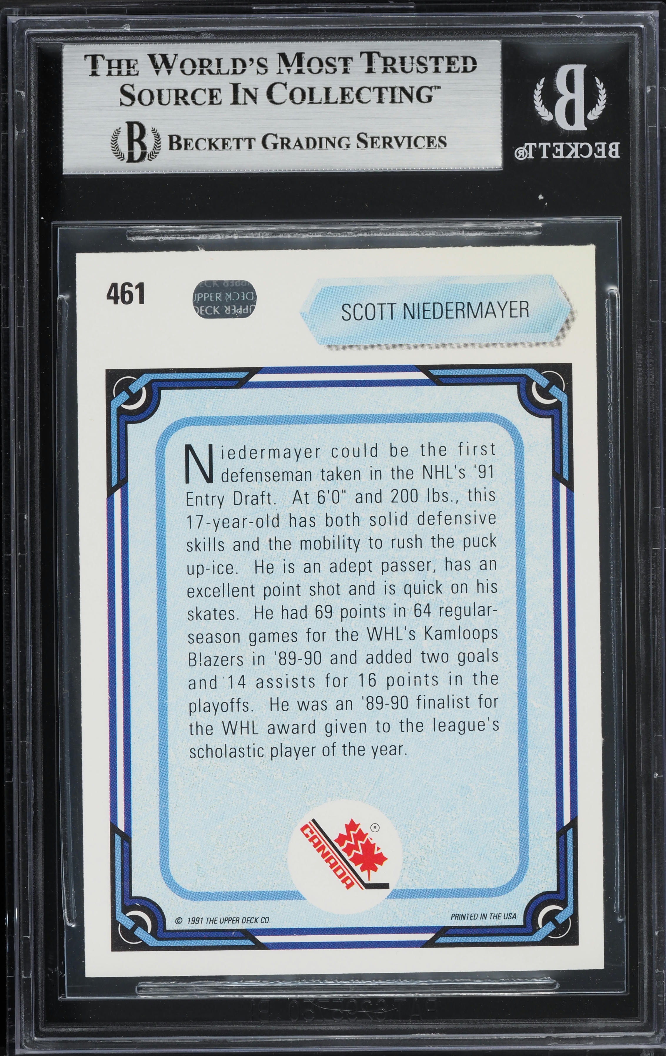 1990 Upper Deck Hockey Scott Niedermayer ROOKIE #461 BGS 9 MINT