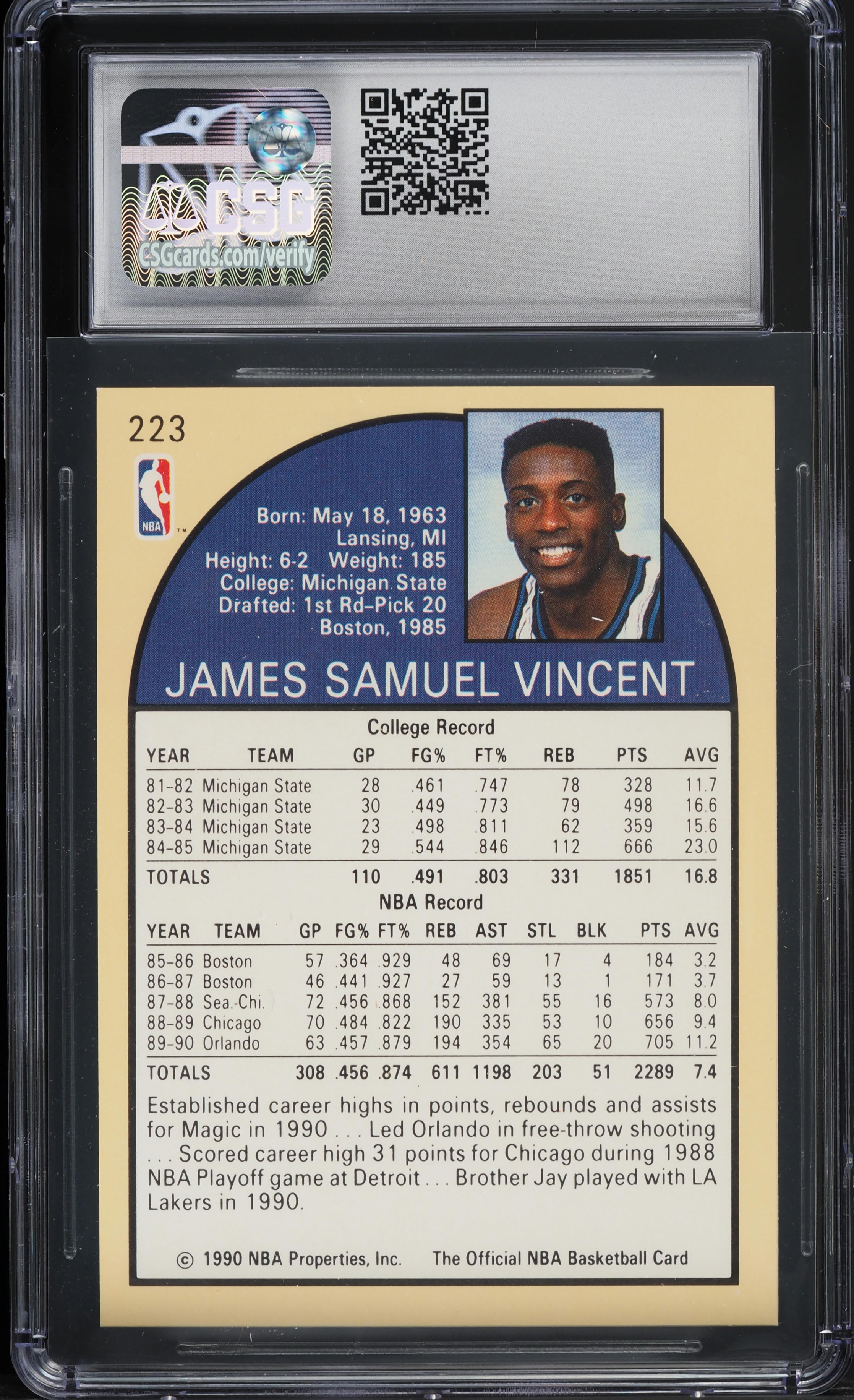 1990 Hoops Sam Vincent w/ Michael Jordan #223 CSG 8 NM-MT