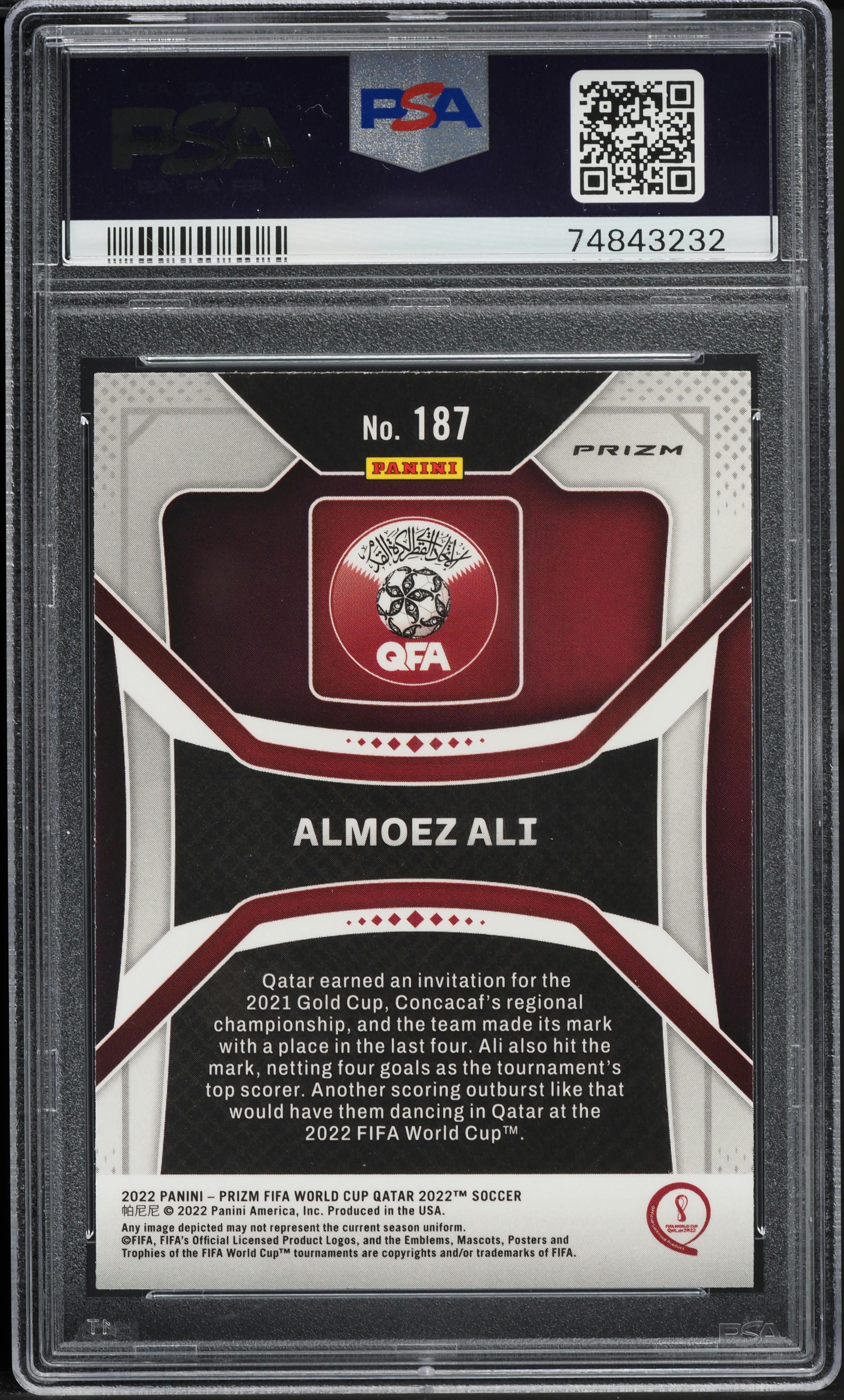 2022 Panini Prizm World Cup Qatar Silver Almoez Ali ROOKIE #187 PSA 9 MINT