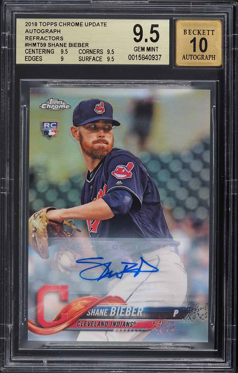 2018 Topps Chrome Update Refractor Shane Bieber ROOKIE AUTO #HMT59 BGS 9.5 GEM