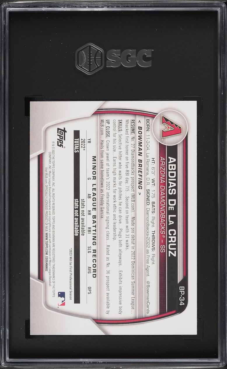 2023 Bowman Prospect Abdias De La Cruz ROOKIE #BP-34 SGC 10 GEM MINT