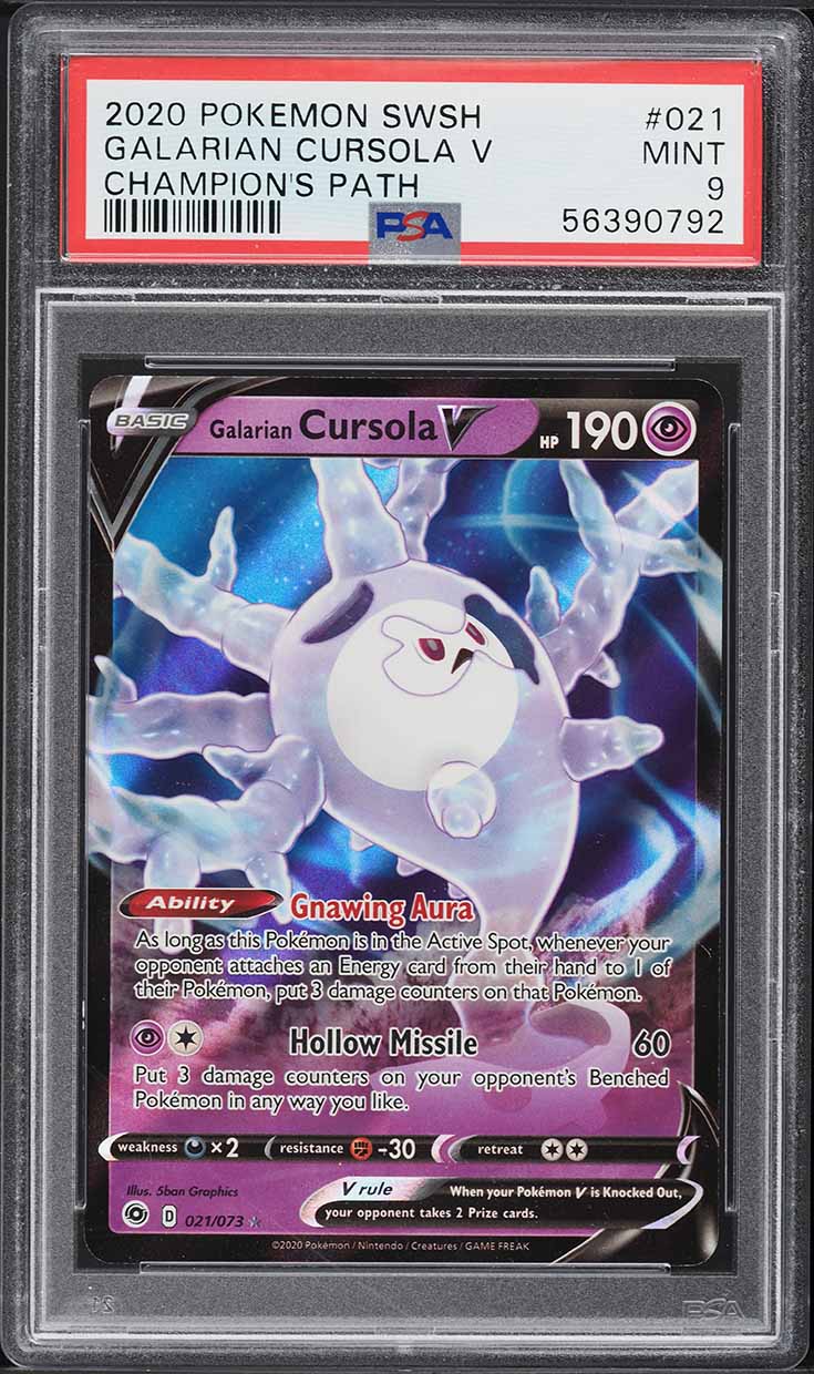 2020 Pokemon Sword & Shield Champion's Path Galarian Cursola V #21 PSA 9 MINT