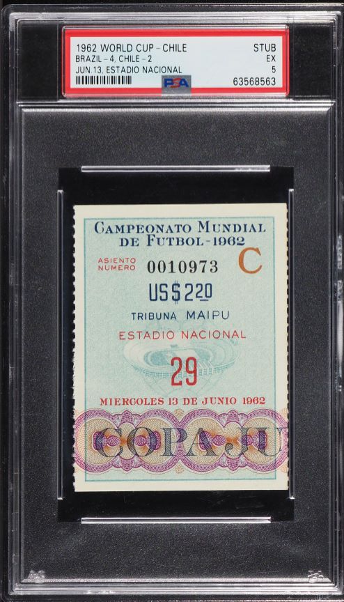 1962 World Cup Chile Ticket Stub Estadio National Brazil-4 Chile-2 PSA 5 EX