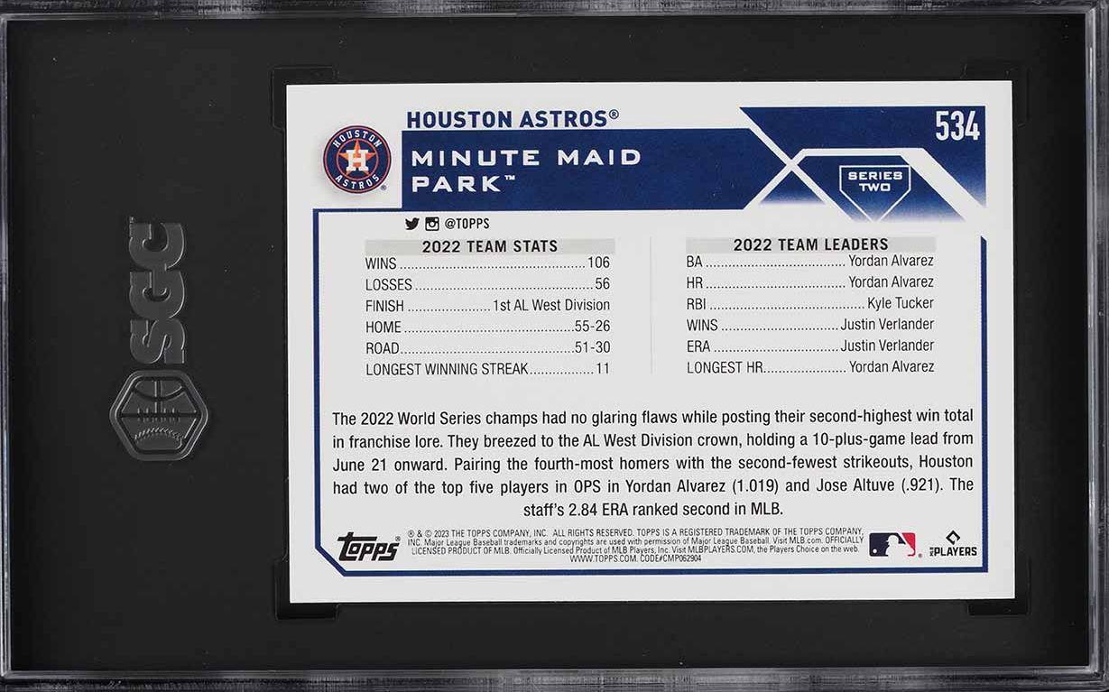 2023 Topps Houston Astros #534 SGC 10 GEM MINT