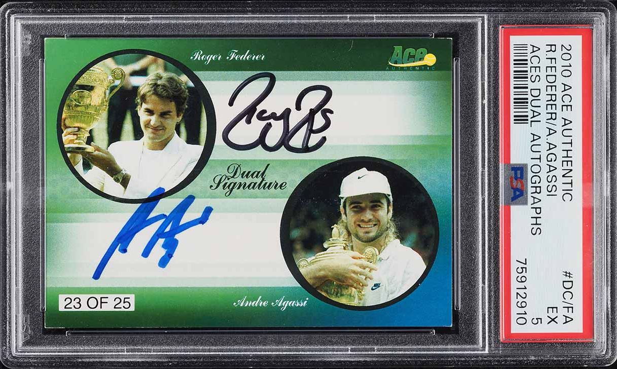 2010 Ace Authentic Aces Roger Federer & Andre Agassi AUTO /25 #DC/FA PSA 5 EX