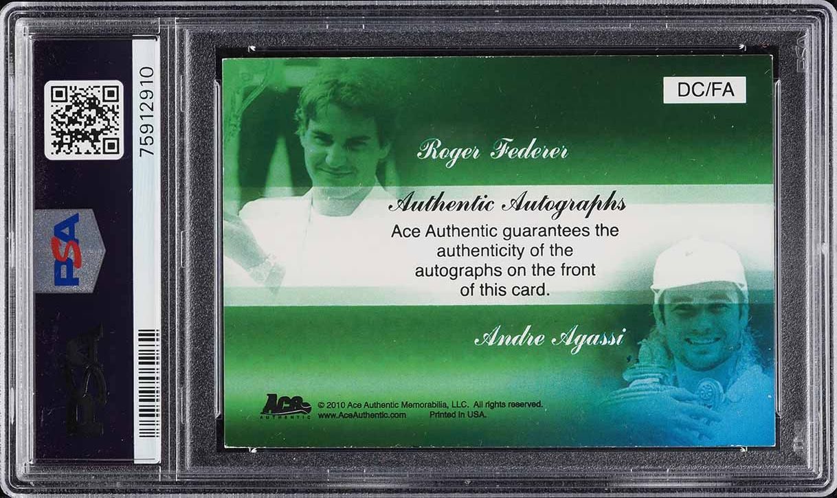 2010 Ace Authentic Aces Roger Federer & Andre Agassi AUTO /25 #DC/FA PSA 5 EX