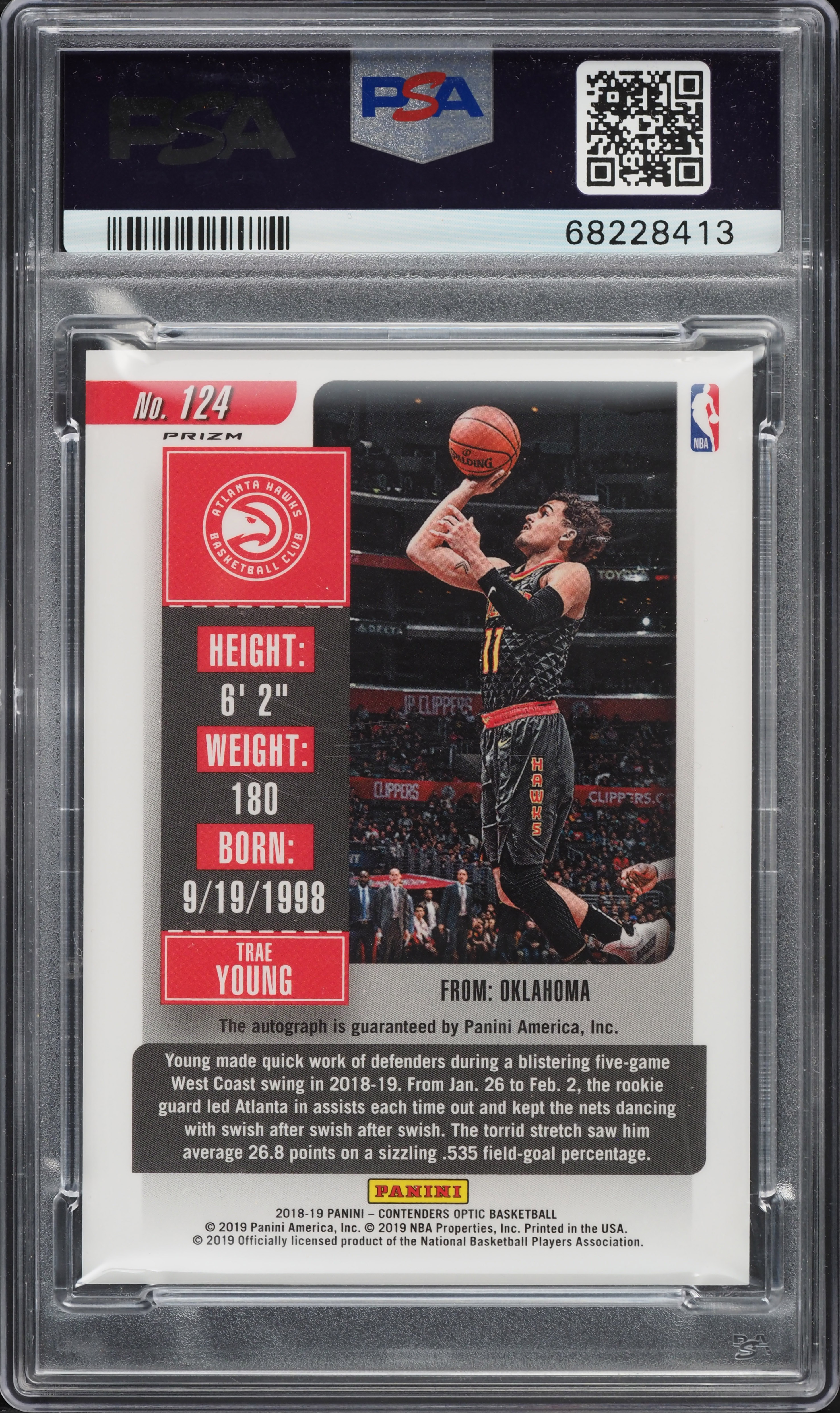 2018 Panini Contenders Optic Trae Young ROOKIE AUTO #124 PSA 9