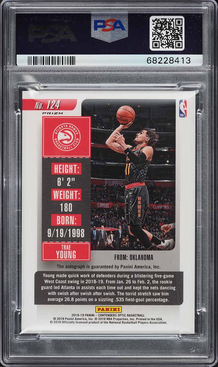 2018 Panini Contenders Optic Trae Young ROOKIE AUTO #124 PSA 9 MINT