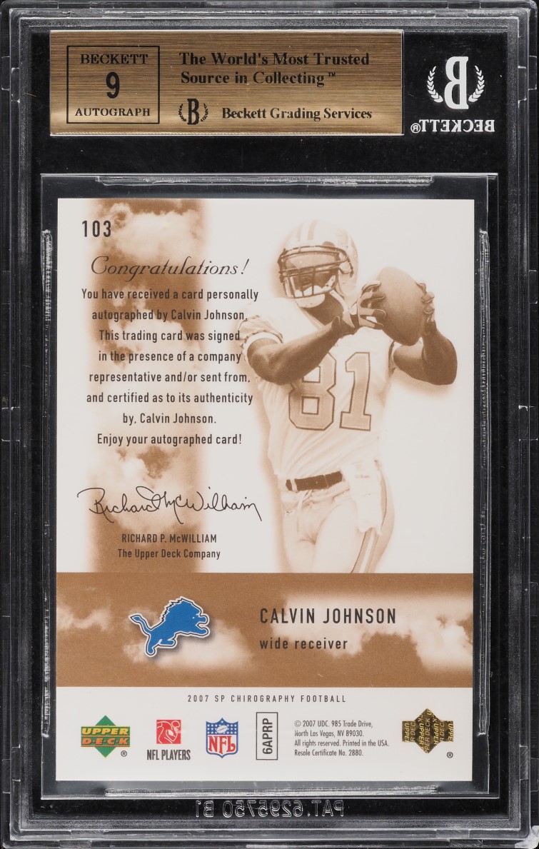 2007 SP Chirography Gold Calvin Johnson ROOKIE AUTO 25/25 #103 BGS 9.5 GEM MINT
