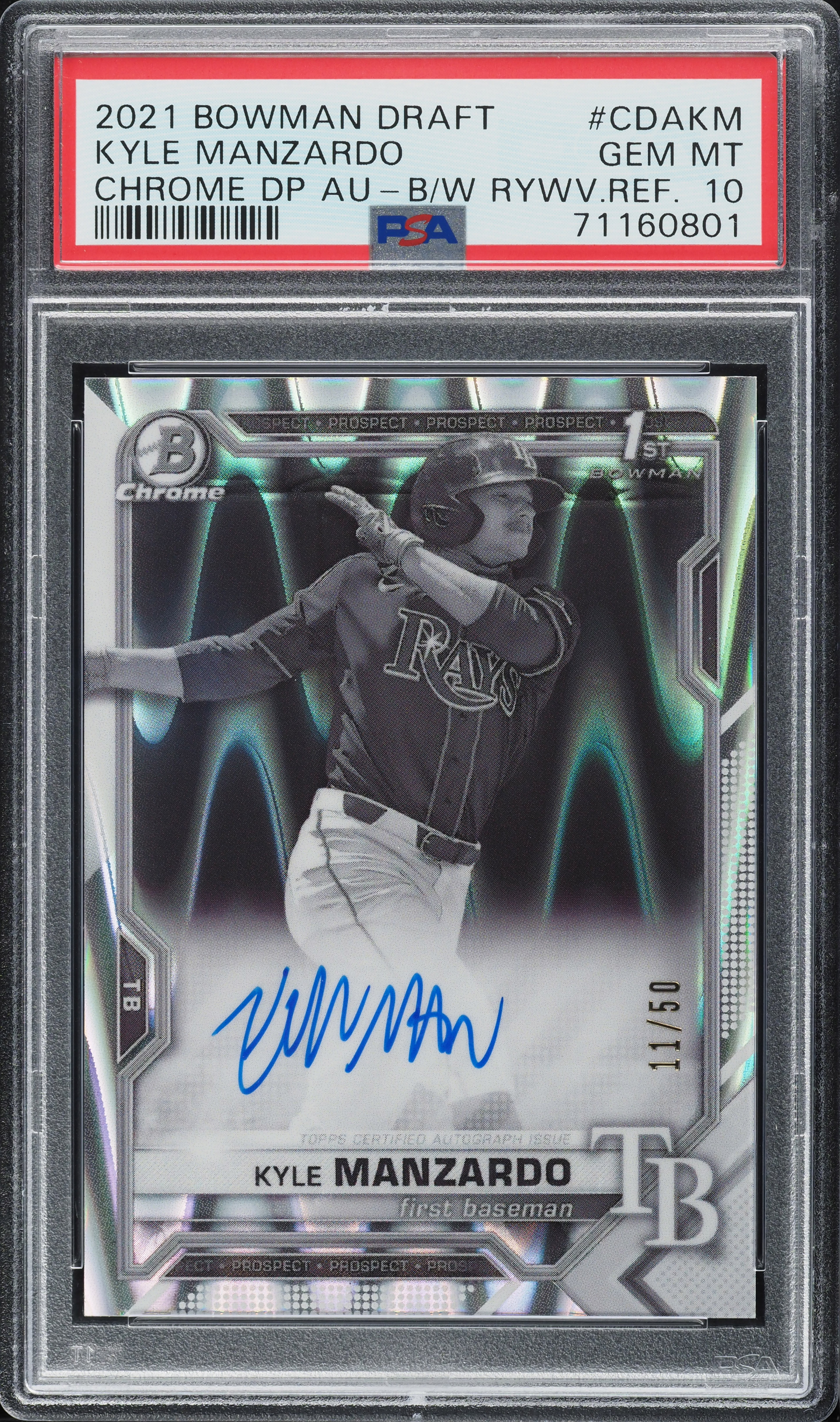 2021 Bowman Chrome Black White Raywave Kyle Manzardo ROOKIE AUTO 