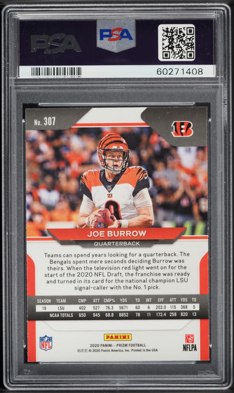 2020 Panini Prizm Joe Burrow ROOKIE #307 PSA 10 GEM MINT