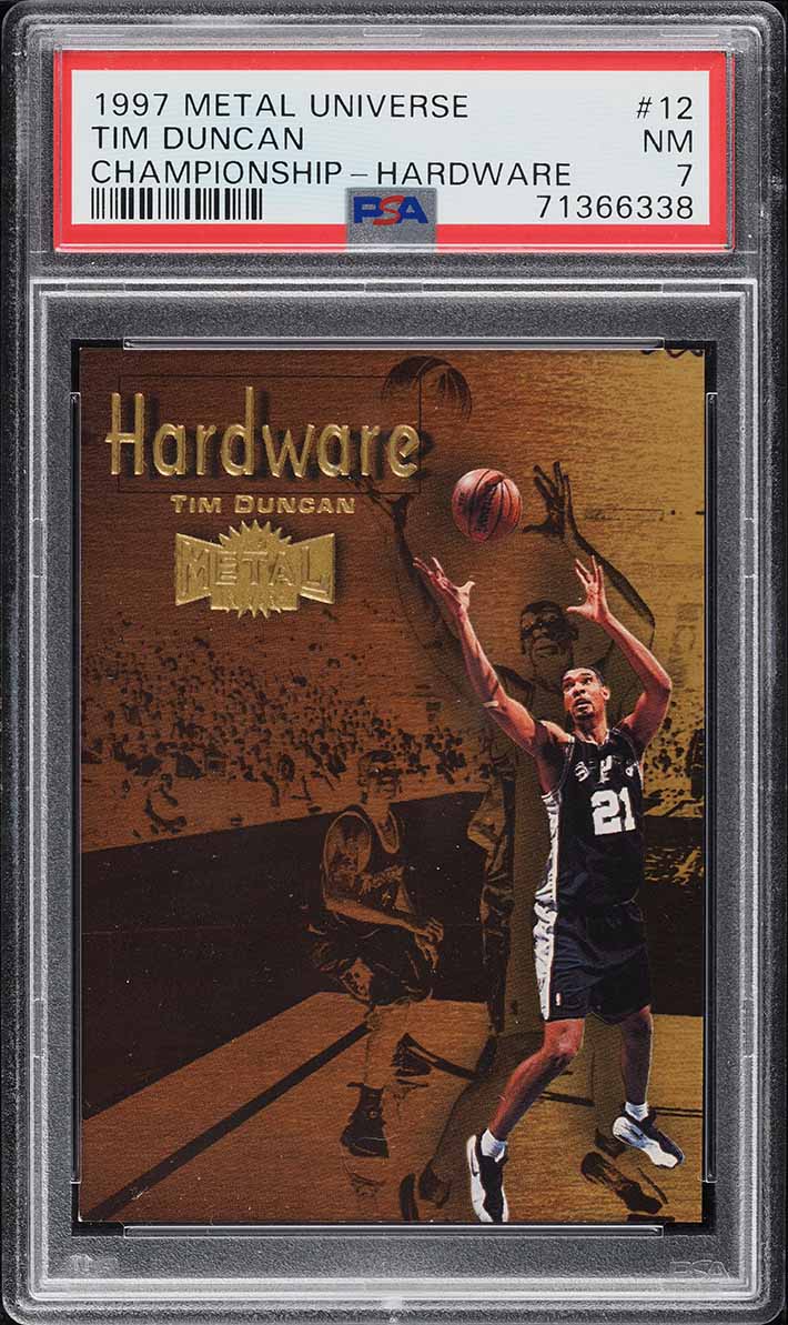 1997 Metal Universe Championship Hardware Tim Duncan ROOKIE #12 PSA 7 NRMT