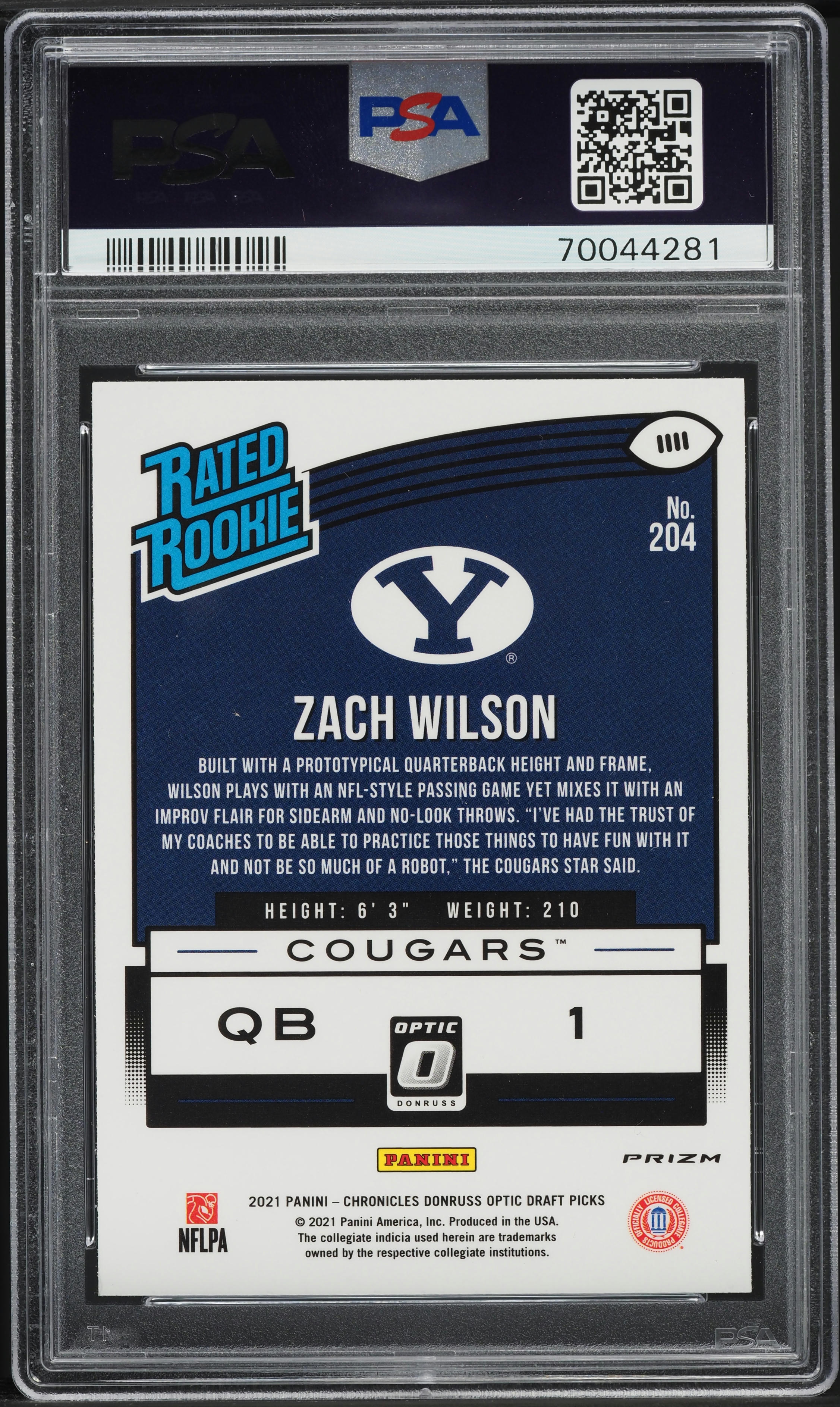 2021 Panini Chronicles Draft Picks Holo Zach Wilson ROOKIE #204 PSA 9 MINT