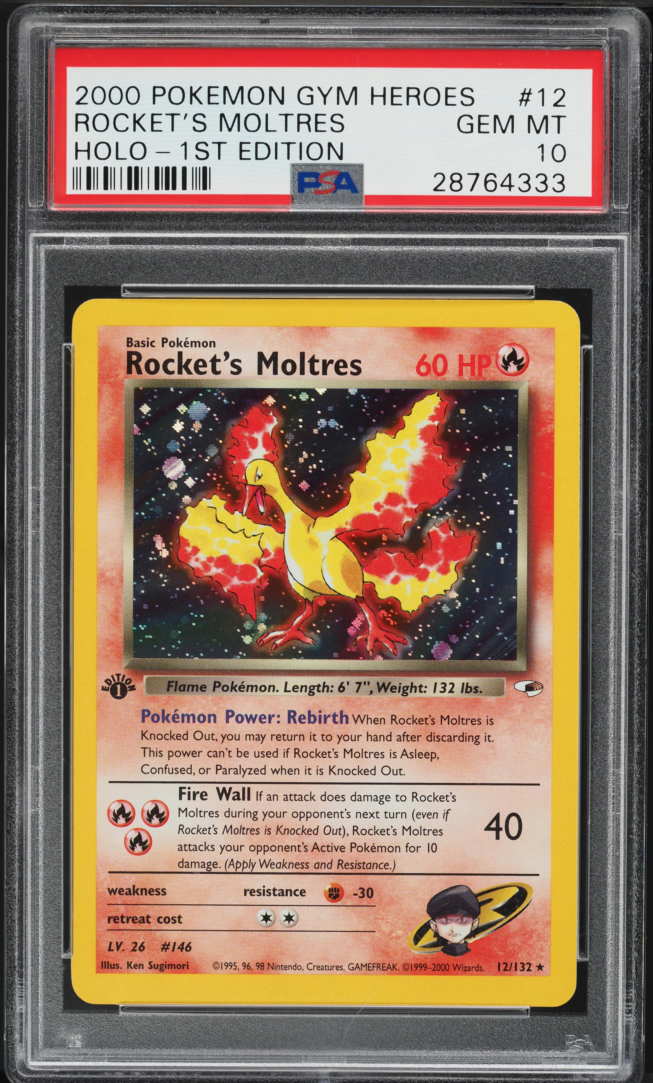 2000 Pokemon Gym Heroes 1st Edition Holo Rocket's Moltres #12 PSA 10 GEM MINT