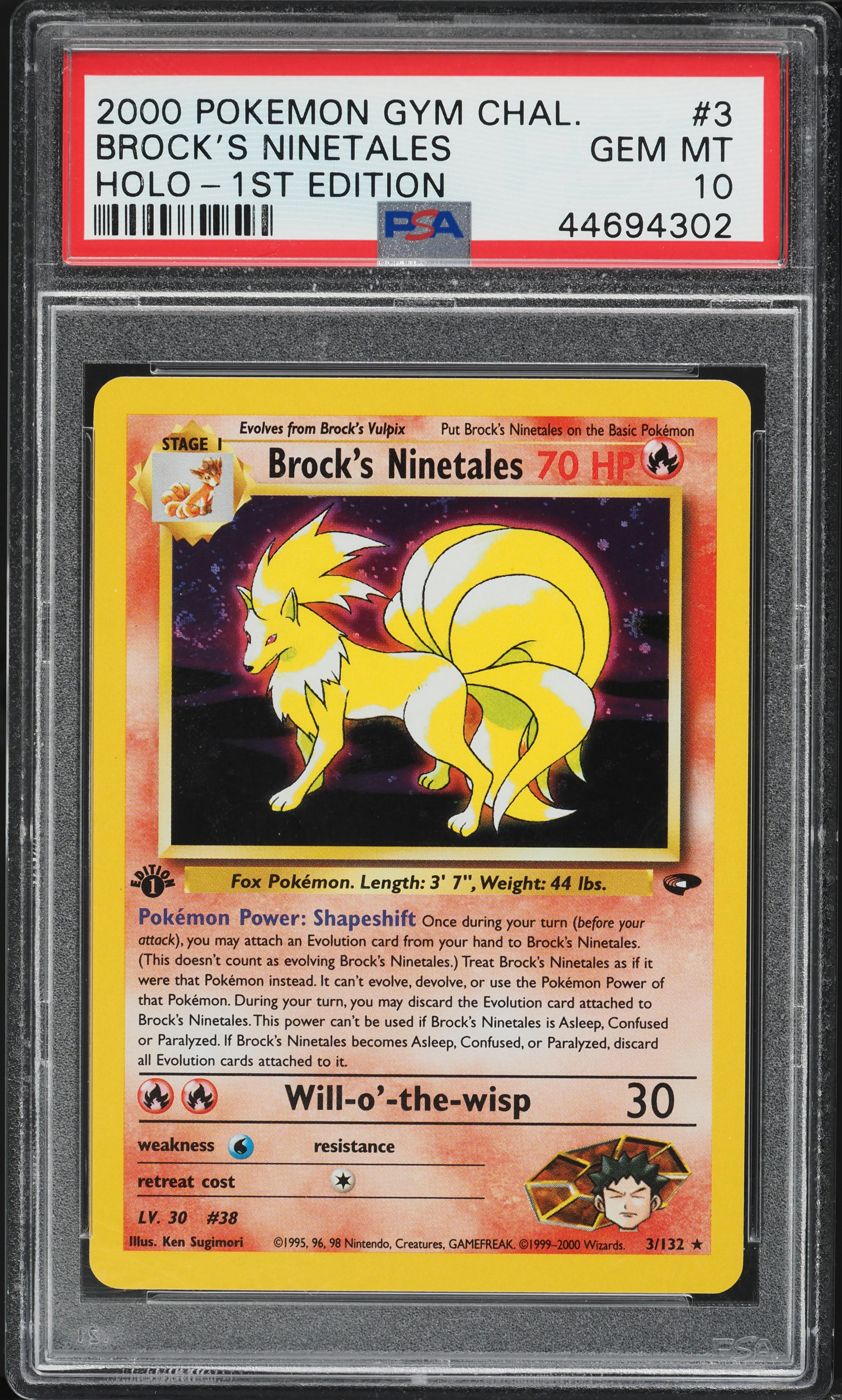 2000 Pokemon Gym Challenge 1st Edition Holo Brock's Ninetales #3 PSA 10 GEM MINT