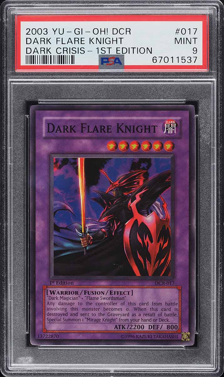 yugioh dark crisis card list price 2003 Yu-Gi-Oh! 1st Edition Dark Flare Knight #DCR-017 PSA 9 MINT on Fanatics Collect Ultra Rare 1st Edition trading card for competitive decks Dark Crisis Normal Spell card DCR Dark Crisis (25th Anniversary Edition)