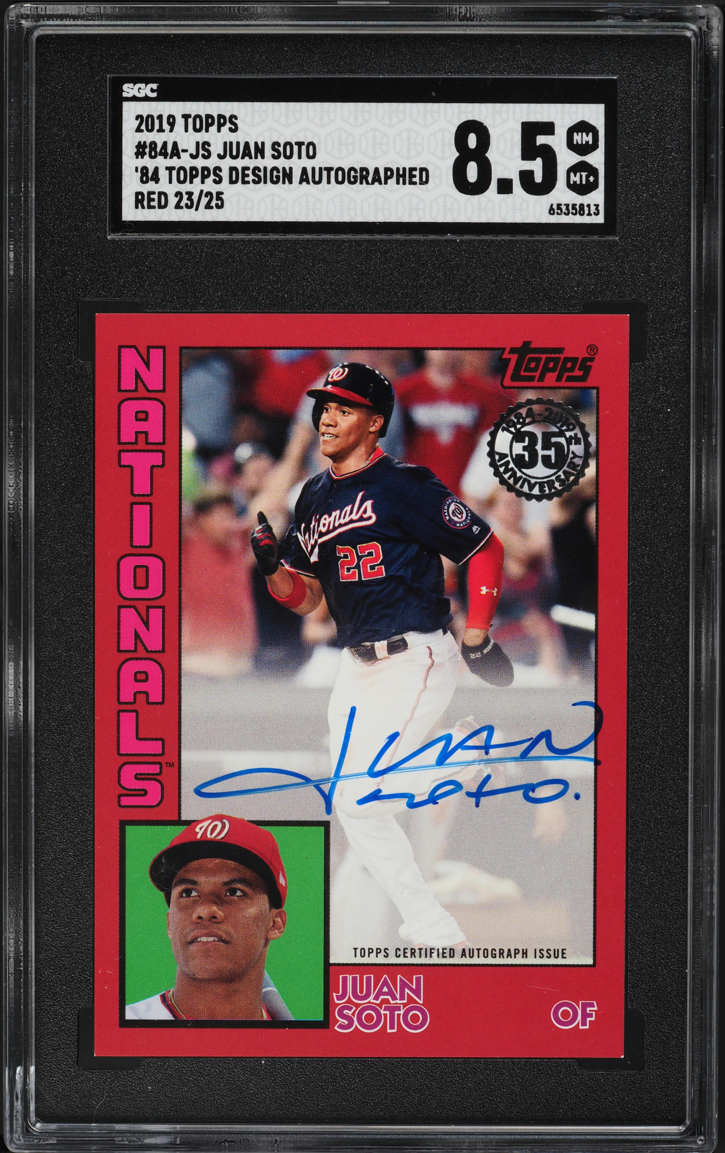 2019 Topps '84 Design Red Juan Soto AUTO /25 #84A-JS SGC 8.5 NM-MT+