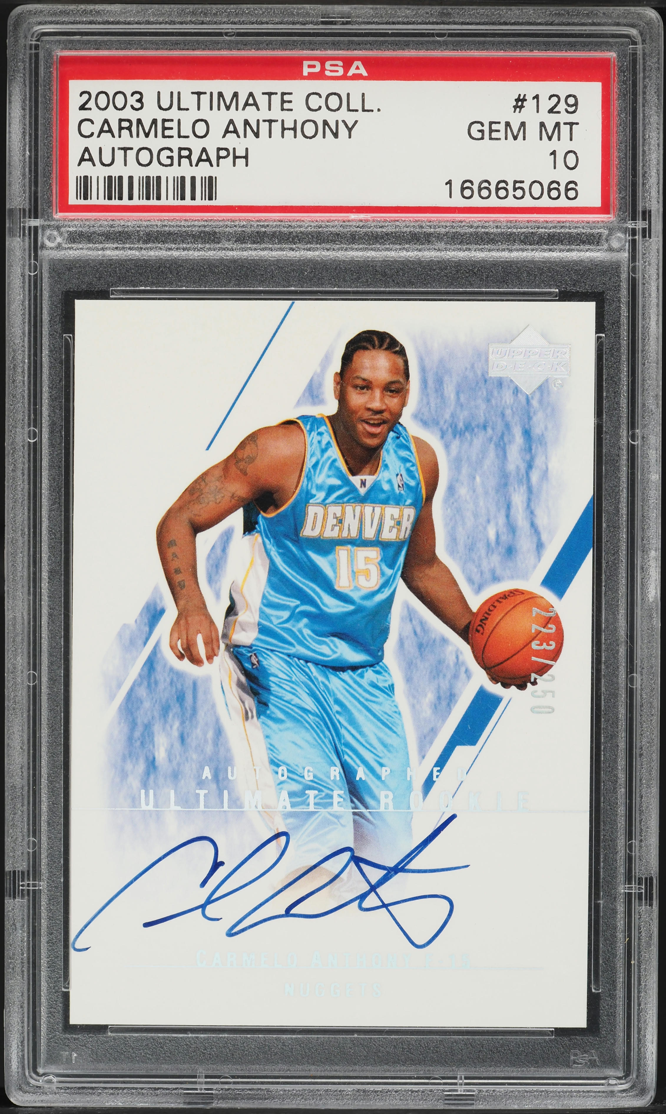 2003 Ultimate Collection Carmelo Anthony ROOKIE AUTO /250 #129 PSA 10 GEM MINT