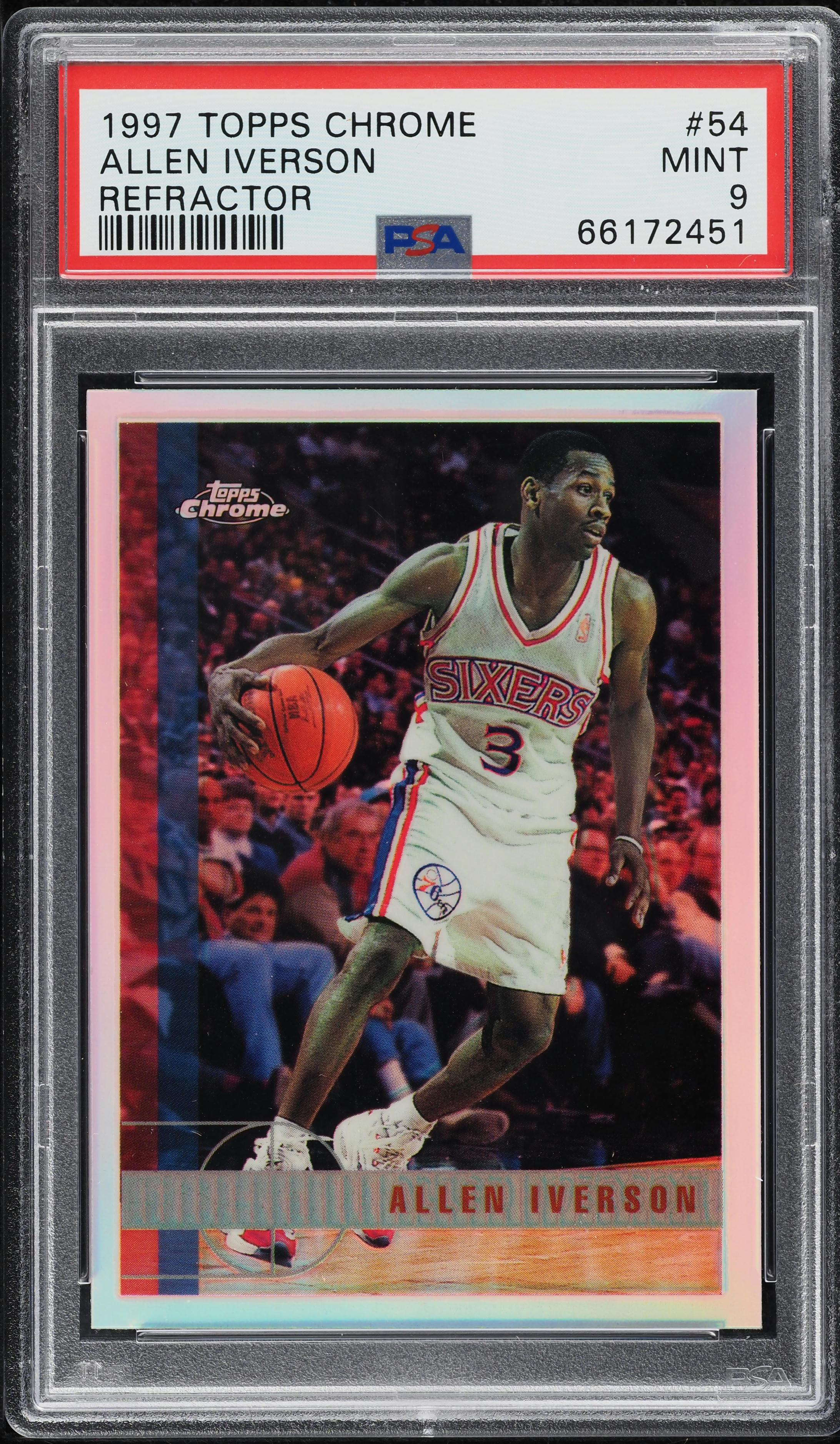 1997 Topps Chrome Refractor Allen Iverson #54 PSA 9 MINT on