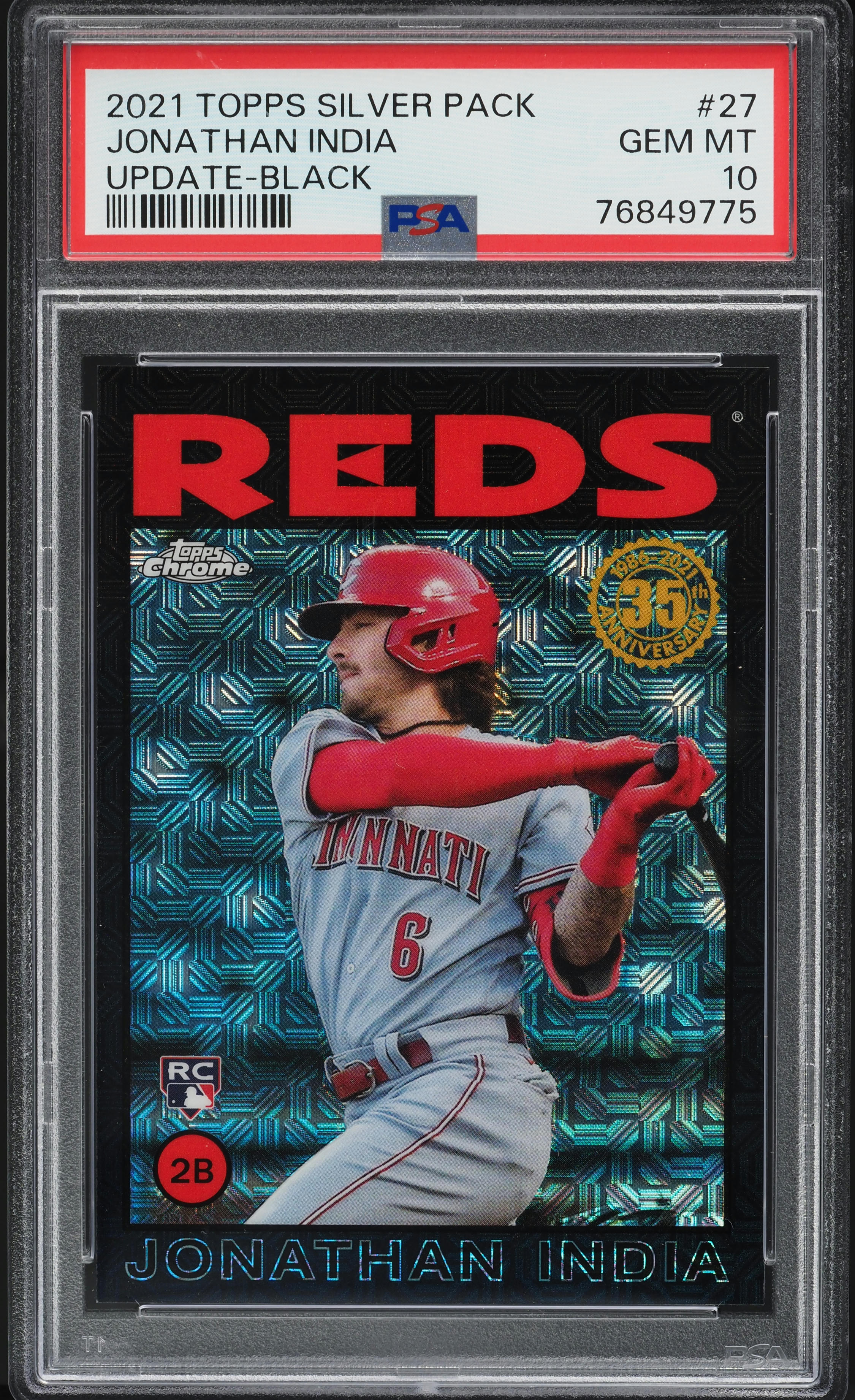 2021 Topps Silver Pack '86 Chrome Update Black Jonathan India RC /199 #27 PSA 10