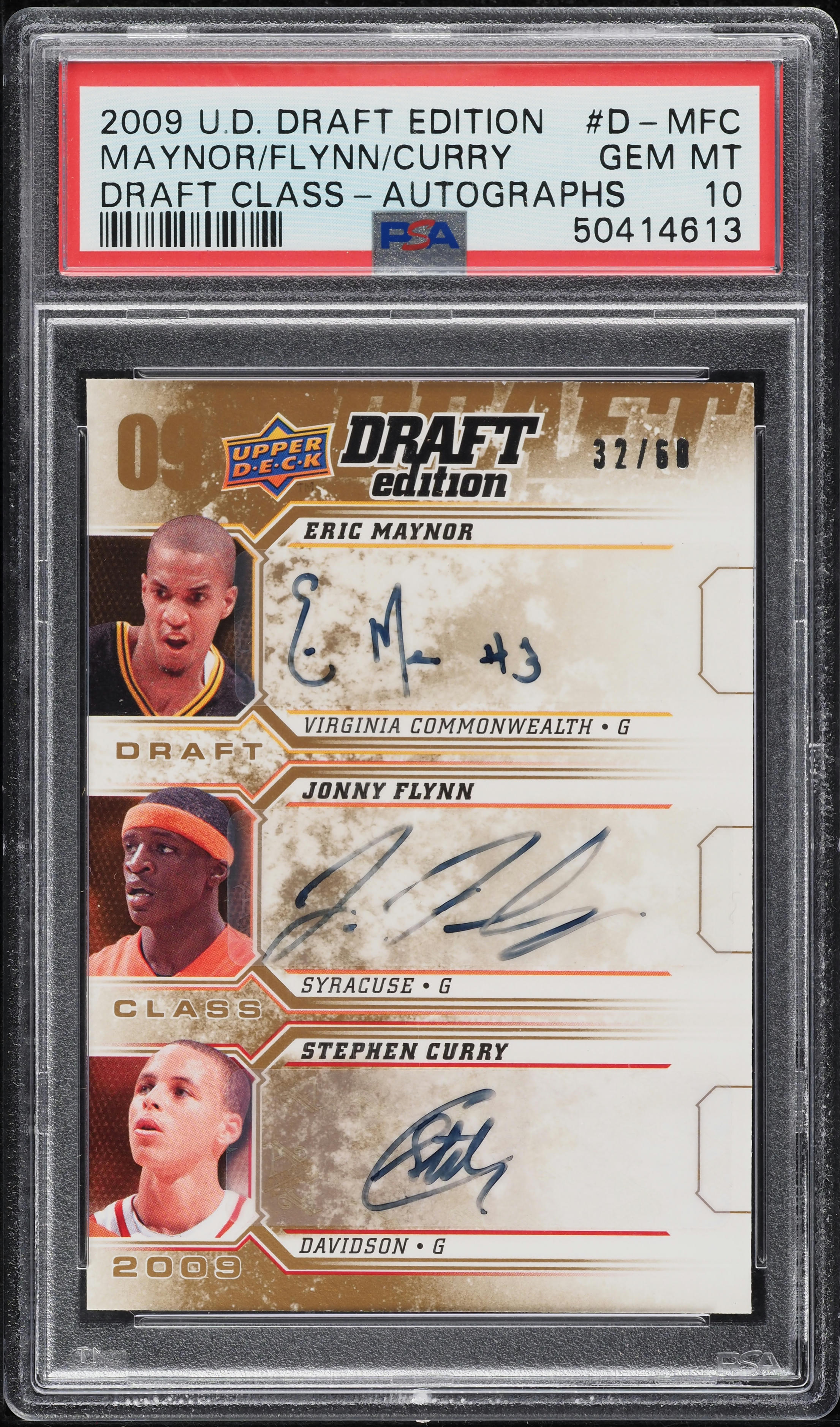 2009 Upper Deck Draft Class Stephen Curry Maynor Flynn ROOKIE AUTO /60 PSA 10
