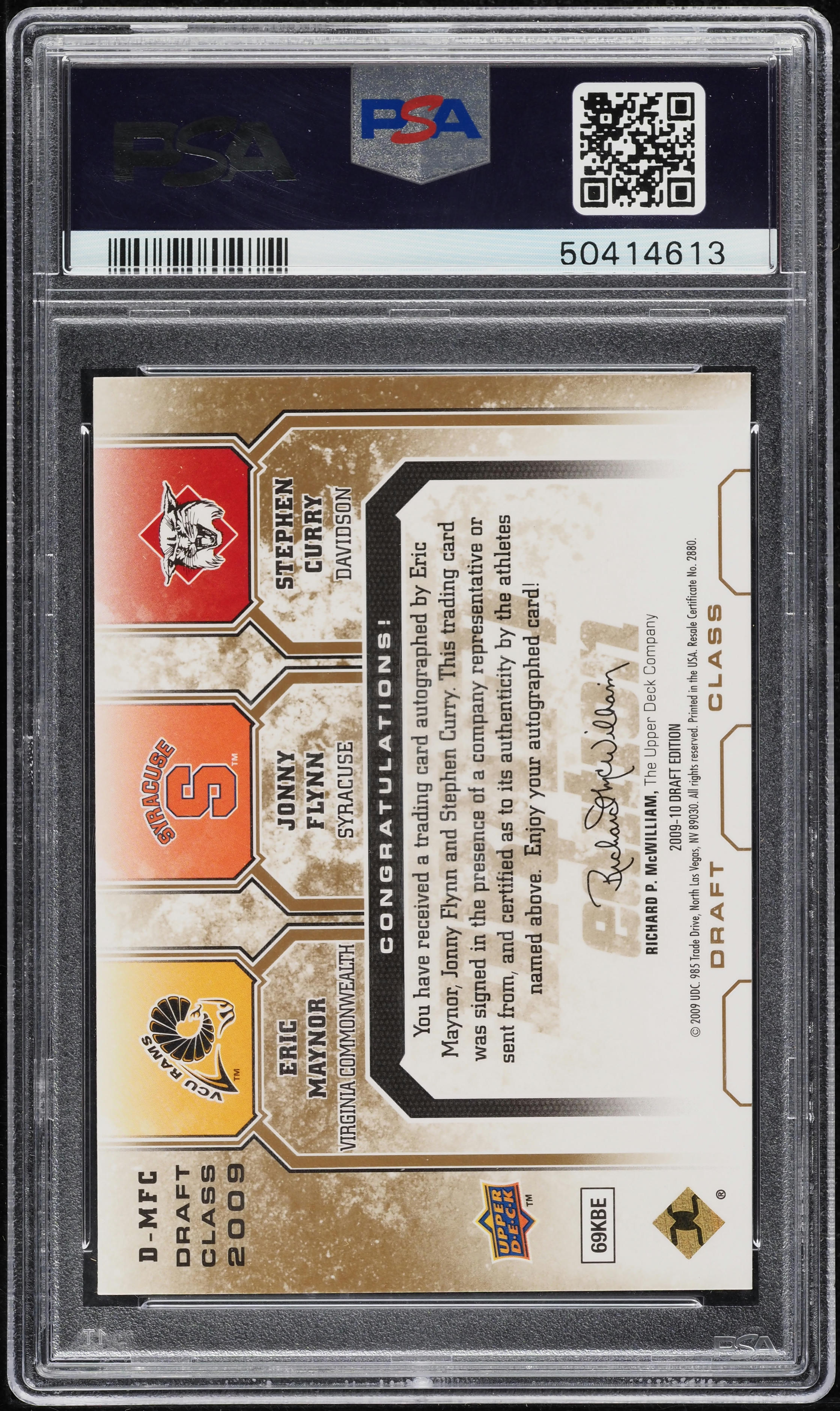 2009 Upper Deck Draft Class Stephen Curry Maynor Flynn ROOKIE AUTO /60 PSA 10