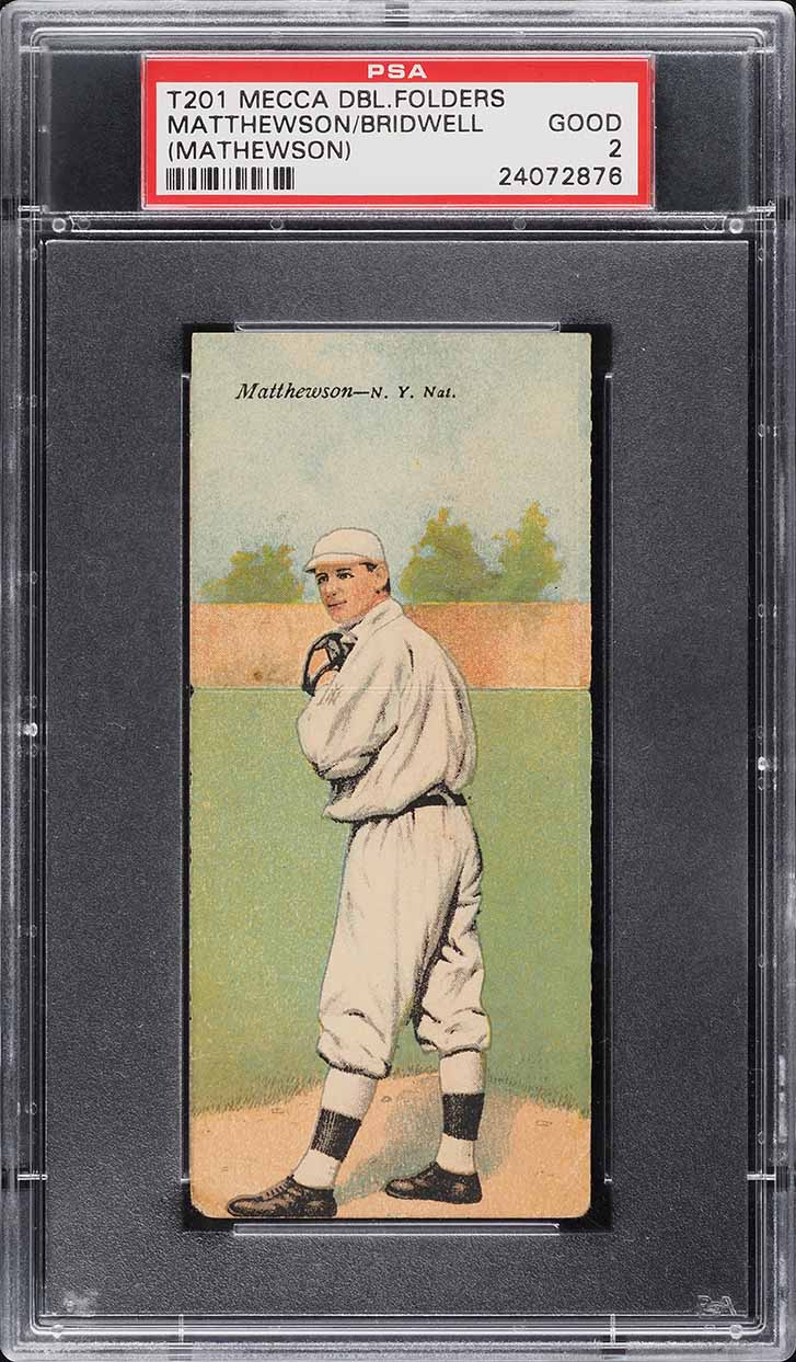 1911 T201 Mecca Double Folders Christy Mathewson & Albert Bridwell PSA 2 GD