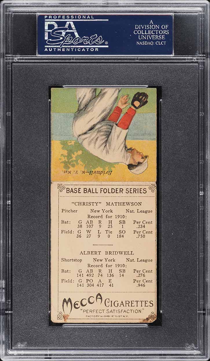 1911 T201 Mecca Double Folders Christy Mathewson & Albert Bridwell PSA 2 GD