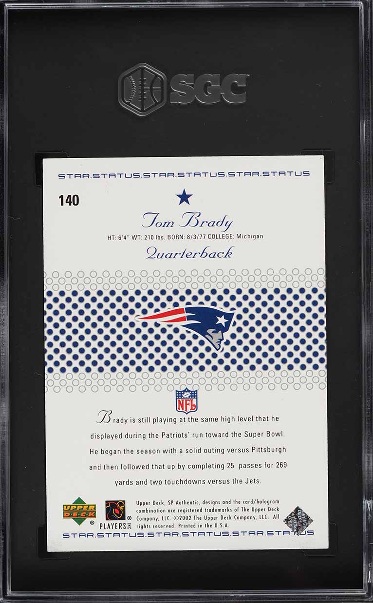 2002 SP Authentic Tom Brady /1150 #140 SGC 9.5 MINT+
