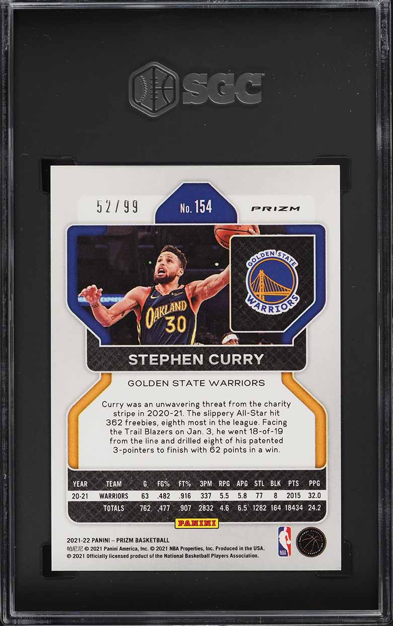 2021 Panini Prizm Purple Stephen Curry /99 #154 SGC 9 MINT on 2021 Panini Prizm Purple Stephen Curry /99 #154 SGC 9 MINT on