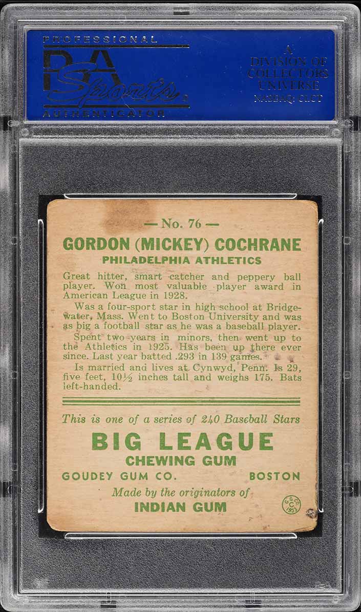 1933 Goudey Mickey Cochrane #76 PSA 2 GD