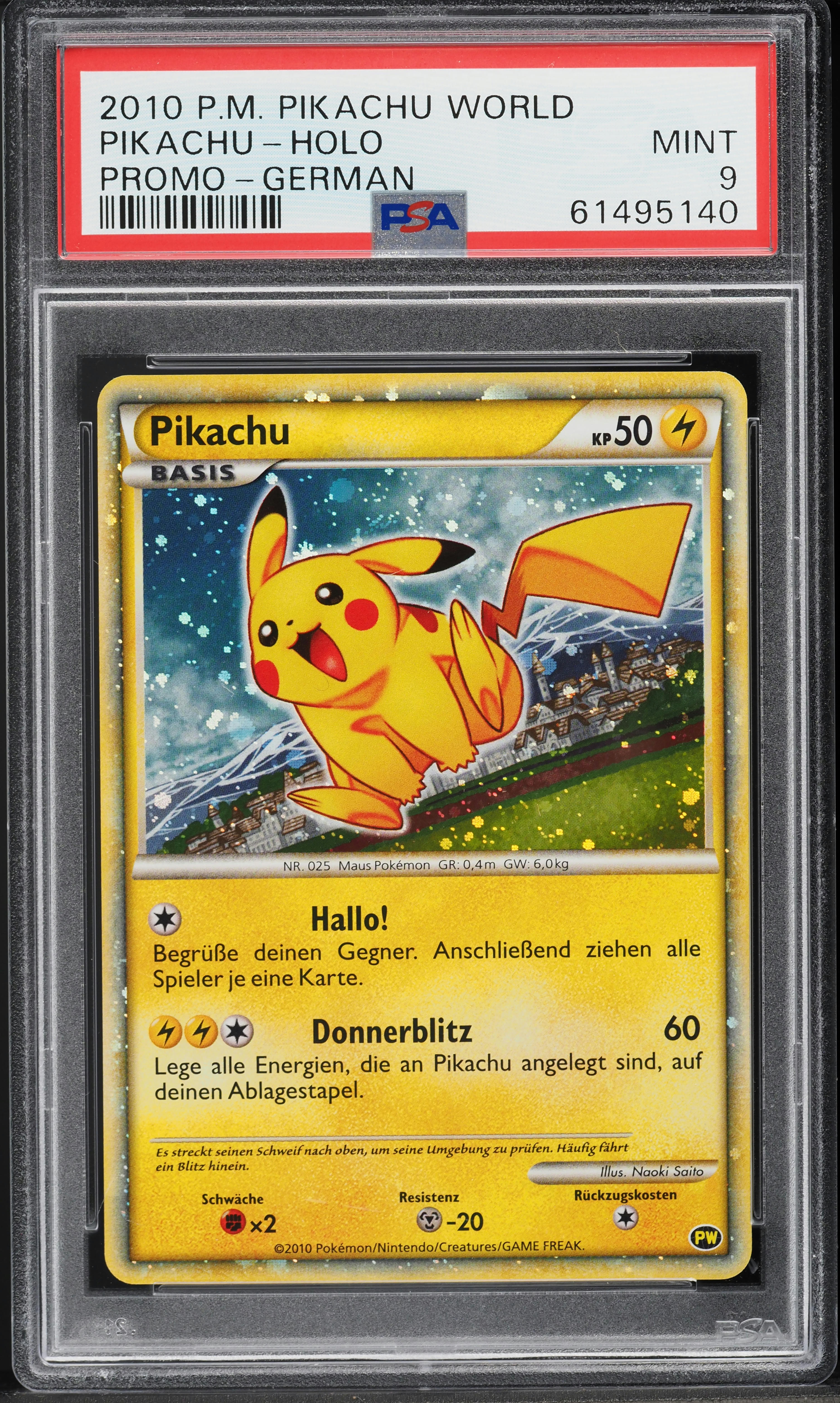 2010 Pokemon German Pikachu World Promo Holo Pikachu PSA 9 MINT on