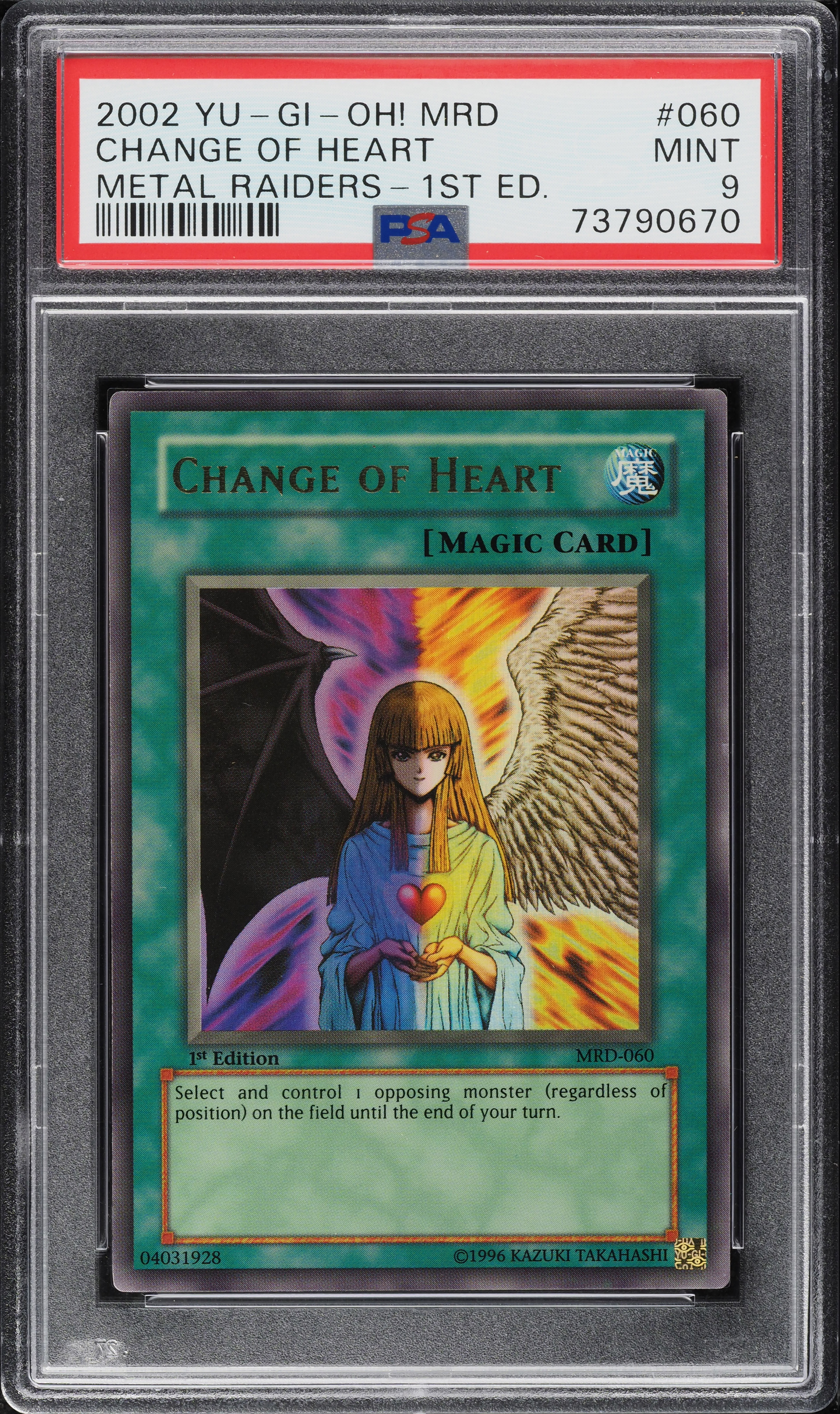 2002 Yu-Gi-Oh! Metal Raiders 1st Ed Change Of Heart #MRD-060 PSA 9