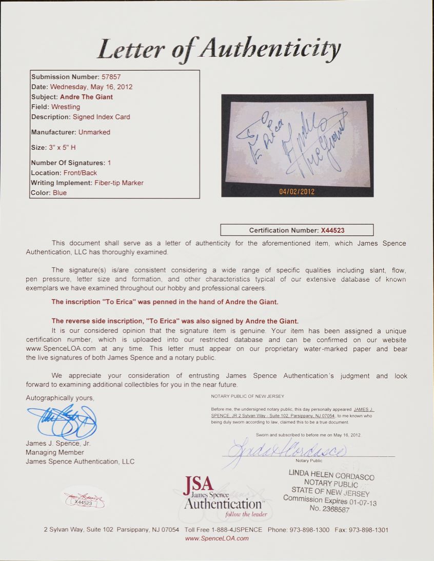 Andre The Giant Signed Autographed Cut AUTO PSA/DNA AUTH