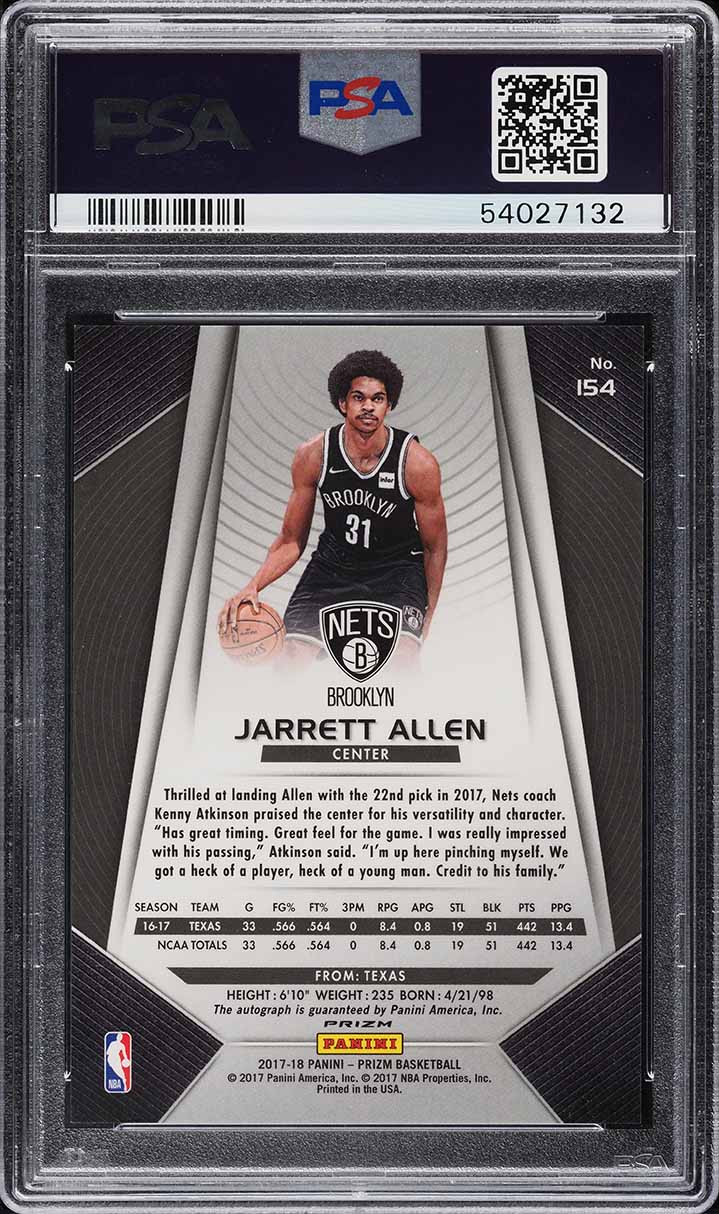 2017 Panini Prizm Silver Jarrett Allen ROOKIE AUTO #154 PSA 10 GEM MINT