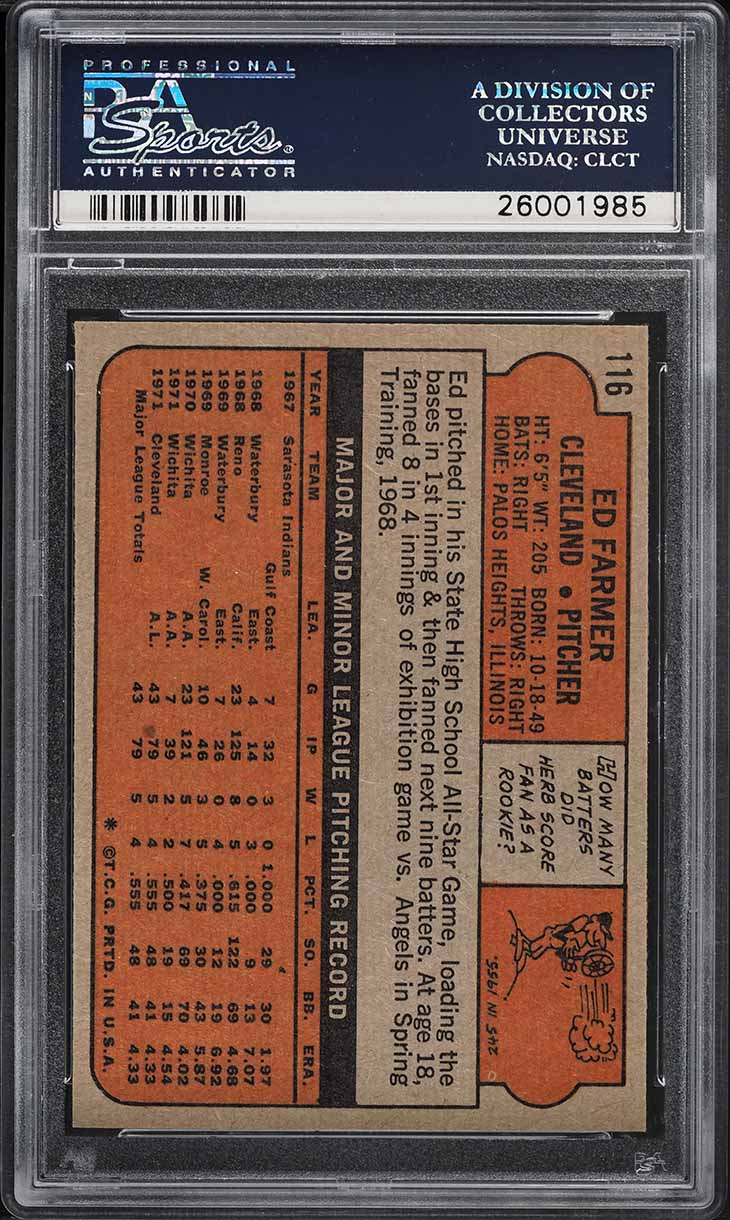 1972 Topps Ed Farmer #116 PSA 10 GEM MINT