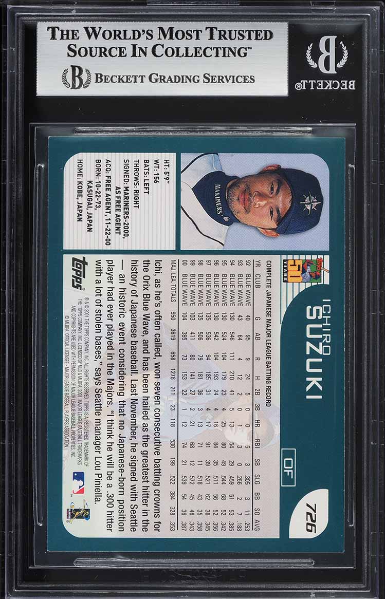 2001 Topps Home Team Advantage Ichiro Suzuki ROOKIE #726 BGS 9 MINT