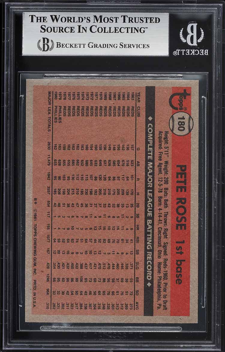 1981 Topps Pete Rose #180 BGS 8 NM-MT