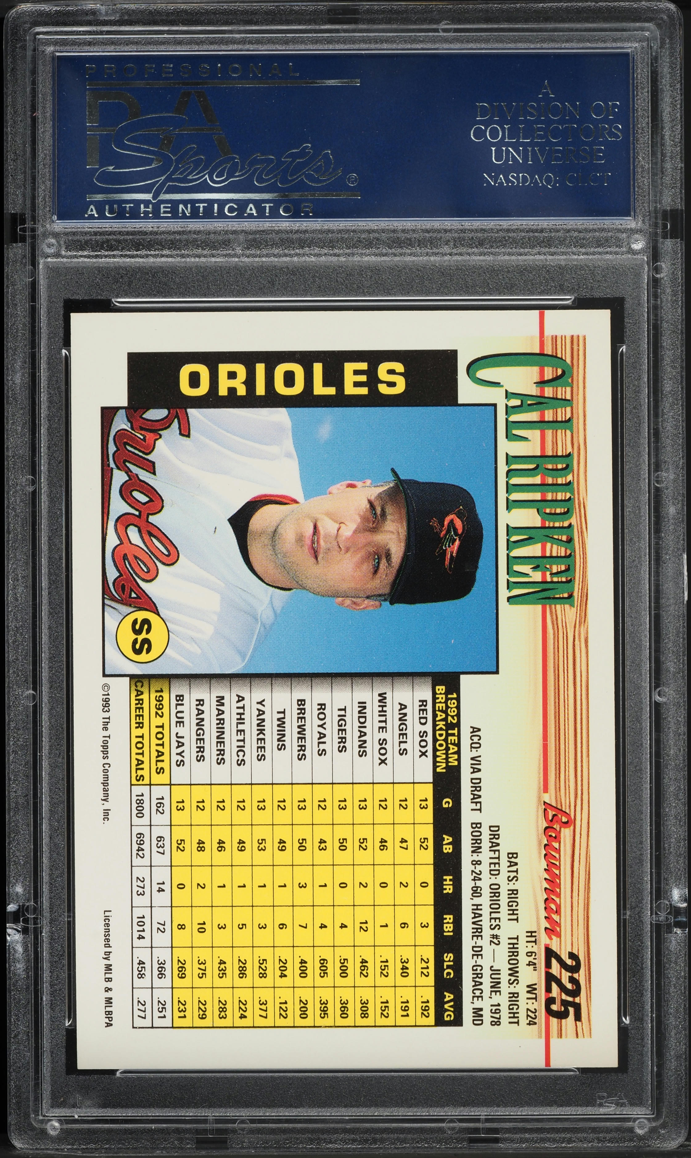 1993 Bowman Cal Ripken Jr. #225 PSA 10 GEM MINT on Fanatics Collect