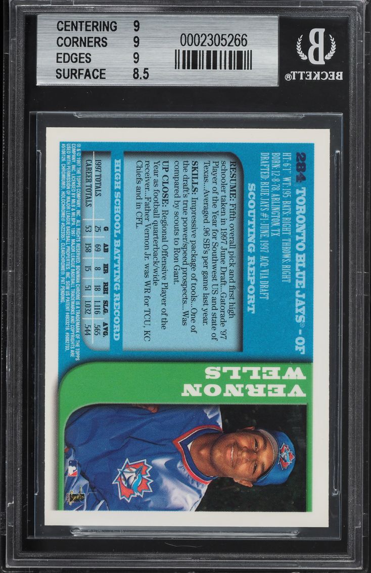 1997 Bowman Chrome Vernon Wells ROOKIE #284 BGS 9 MINT