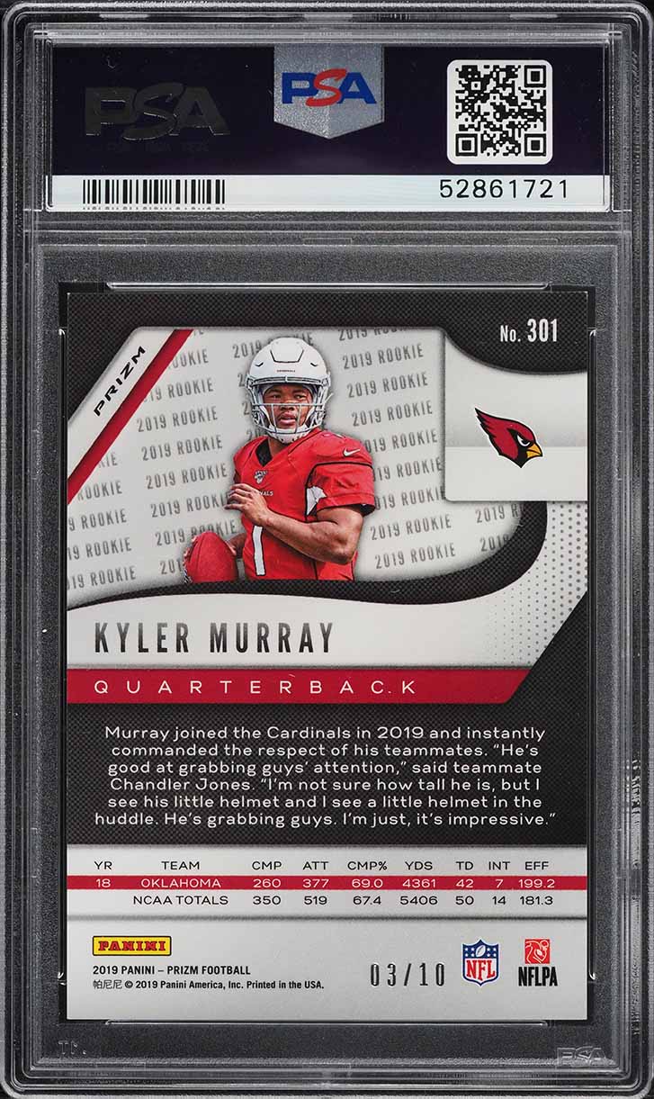 2019 Panini Prizm Gold Kyler Murray ROOKIE /10 #301 PSA 9 MINT on