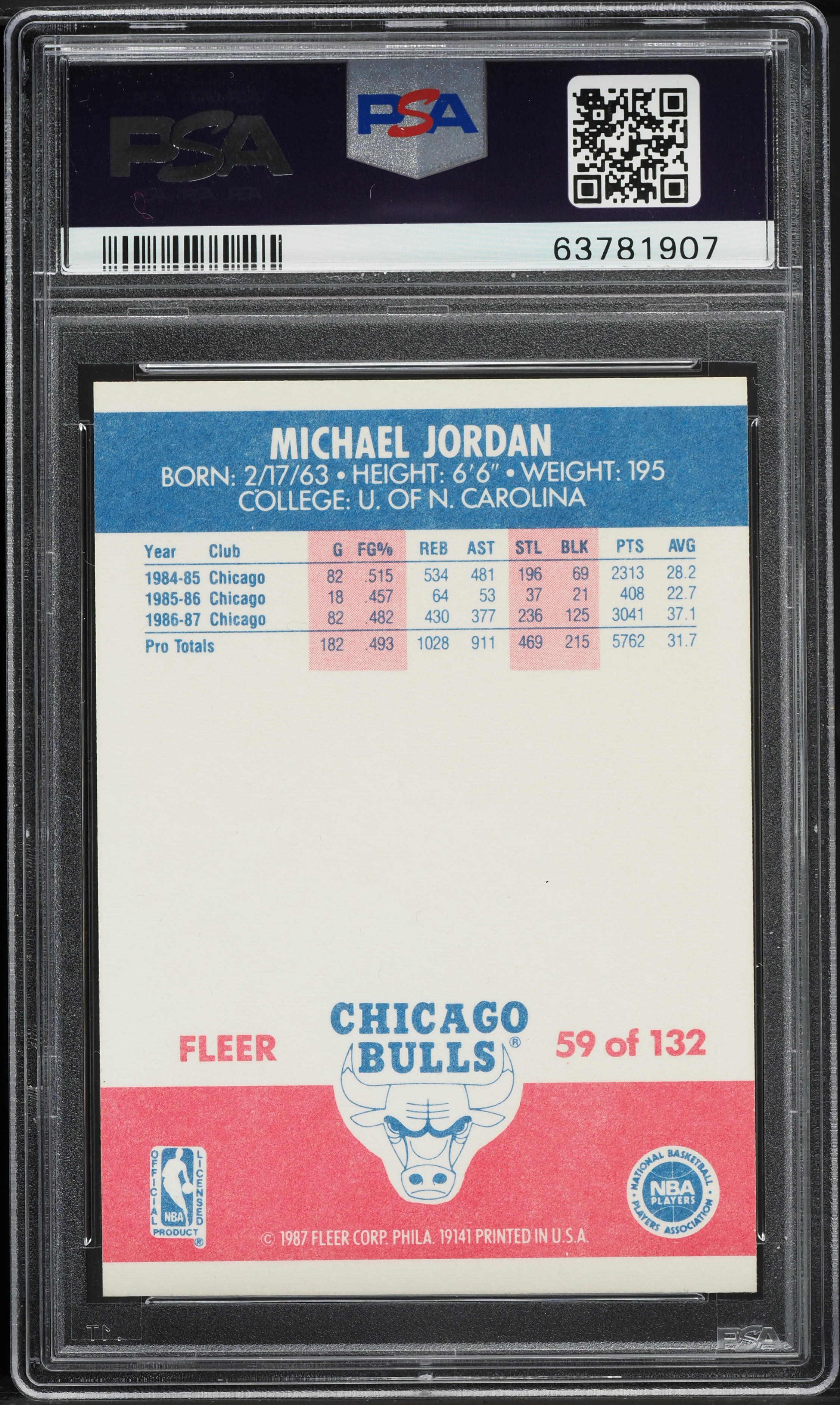 1987 Fleer Basketball Michael Jordan #59 PSA 9 MINT