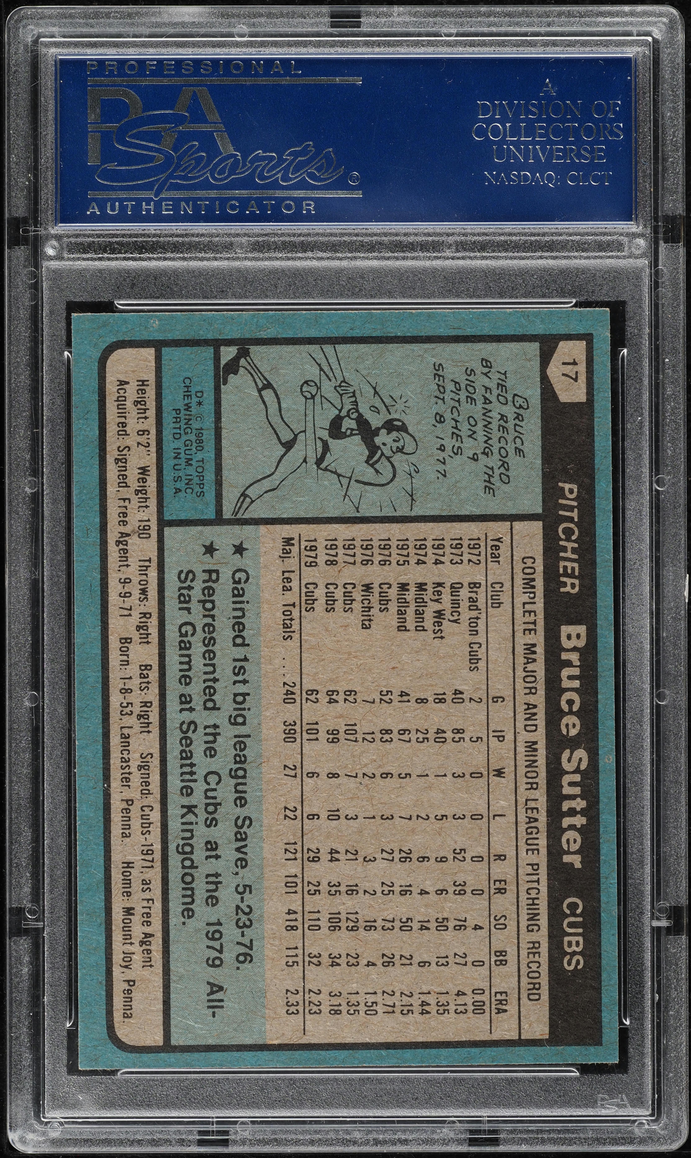 1980 Topps Bruce Sutter #17 PSA 8 NM-MT