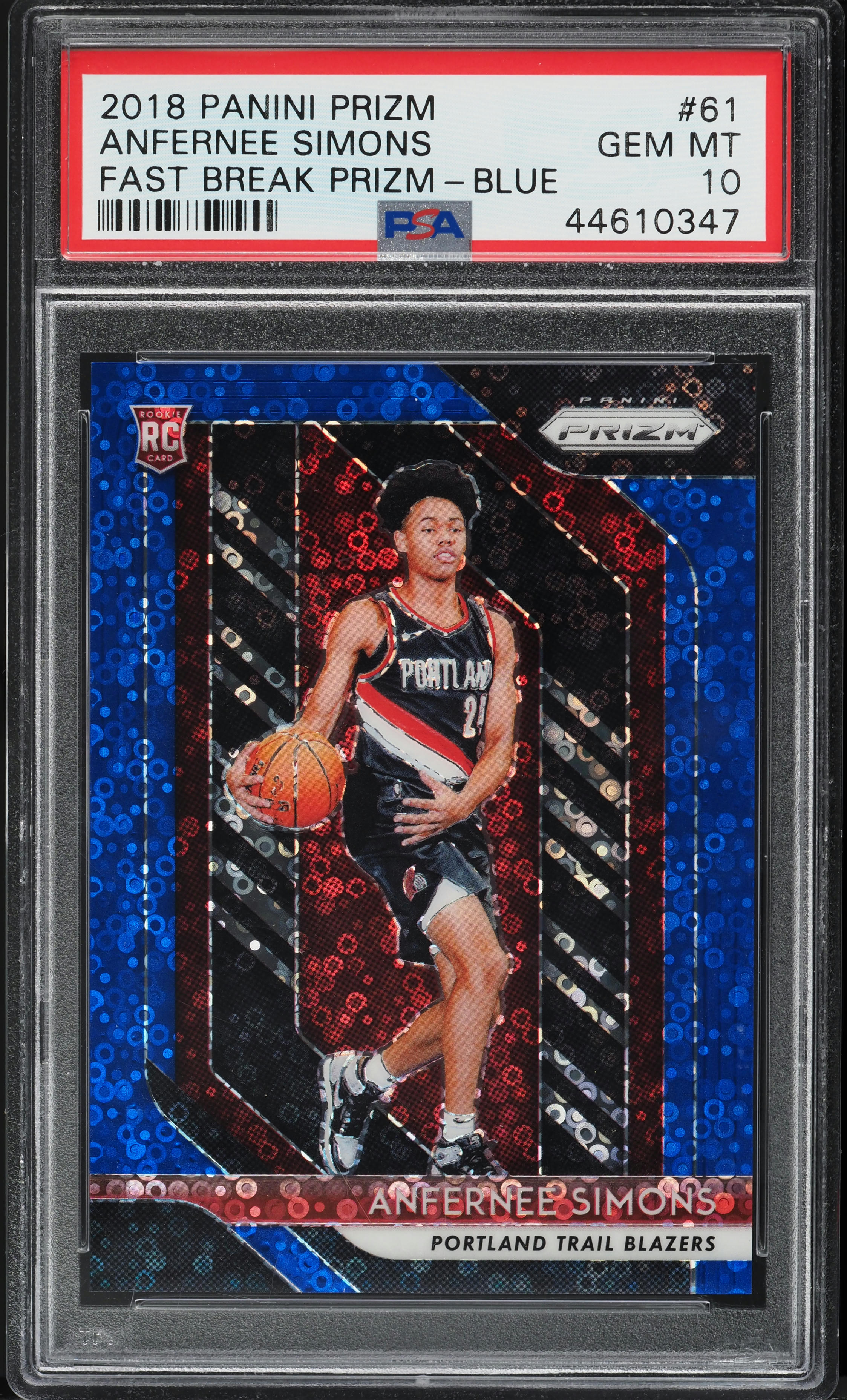 2018 Panini Prizm Fast Break Blue Anfernee Simons ROOKIE /175 PSA 10 GEM MINT
