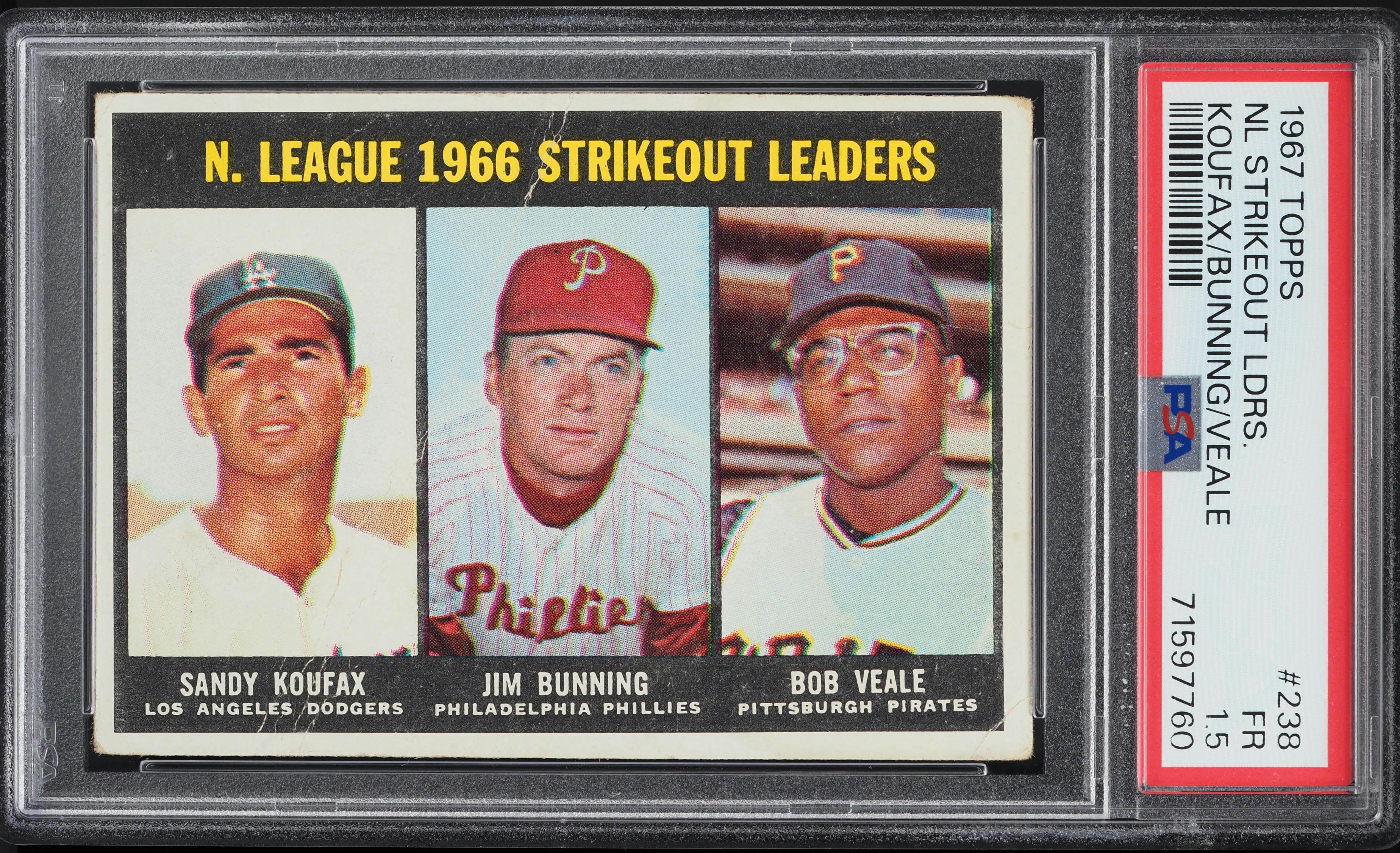 1967 Topps Sandy Koufax Jim Bunning Bob Veale NL LDRS #238 PSA 1.5 FR