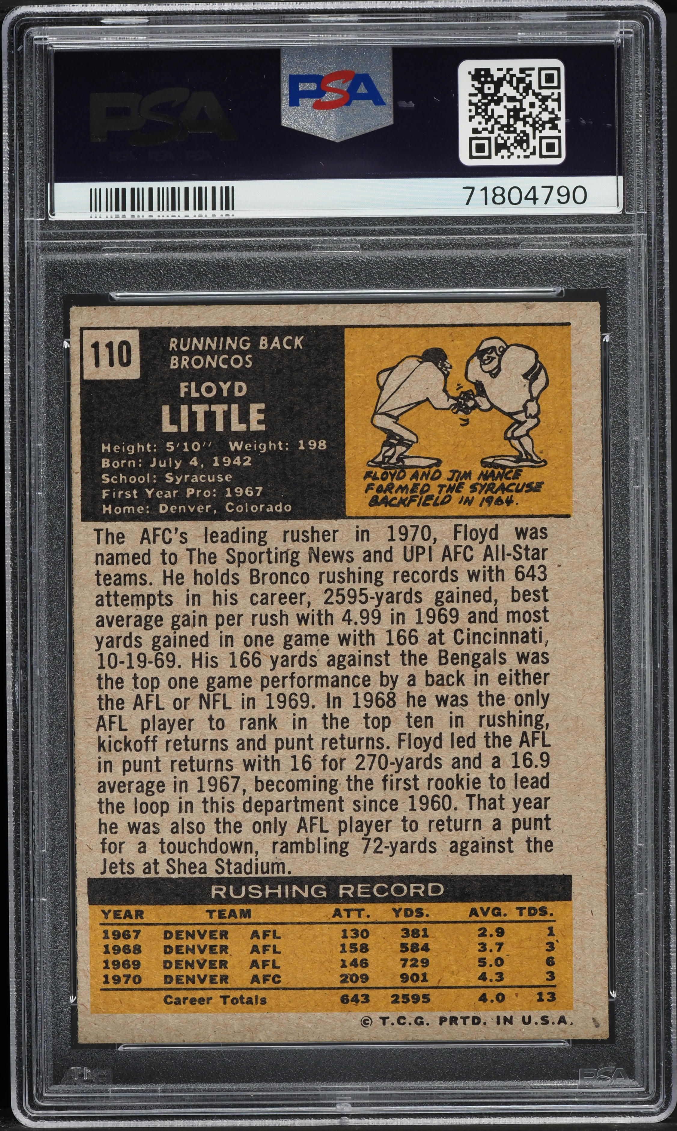 1971 Topps Football Floyd Little #110 PSA 5 EX