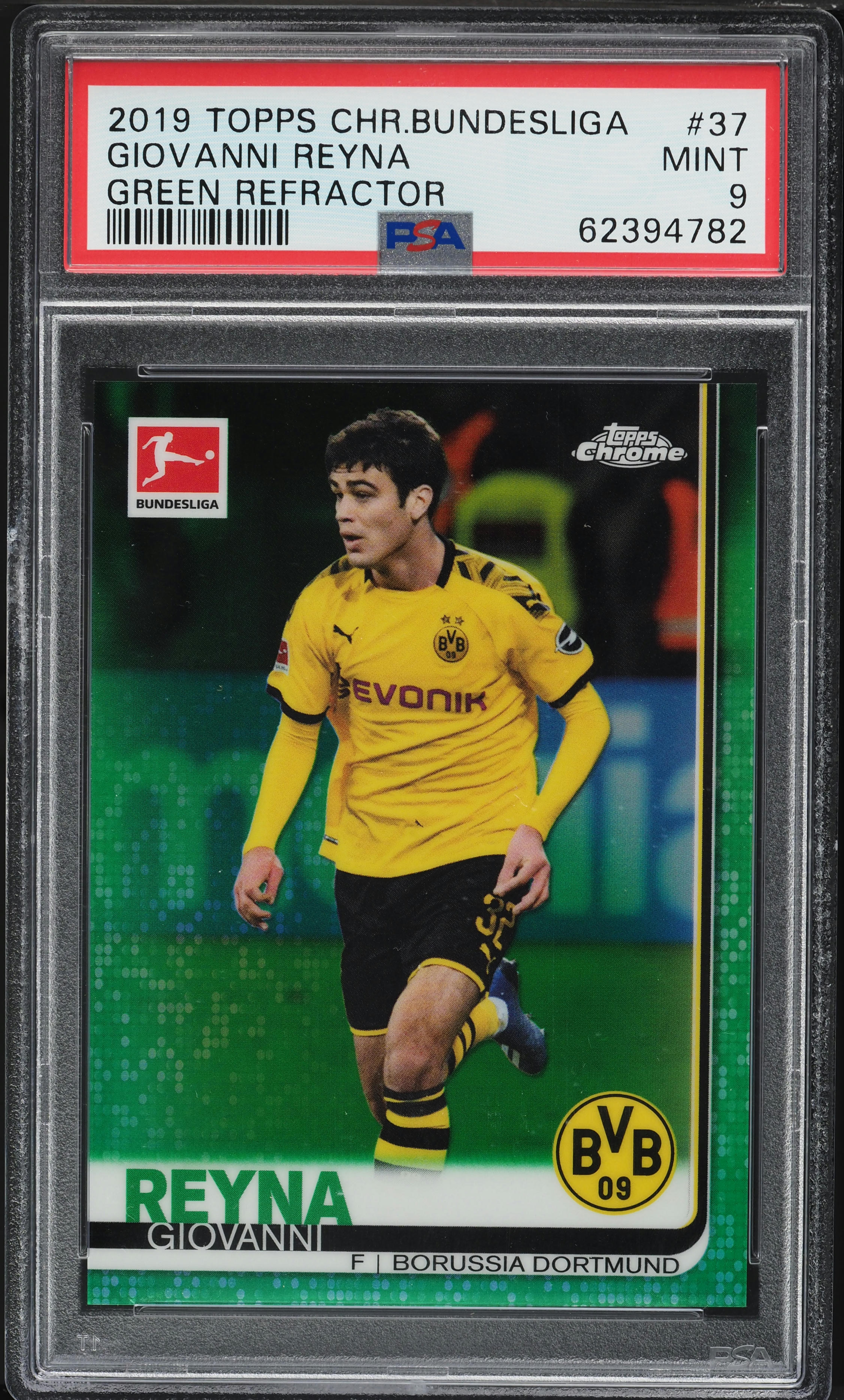 2019 Topps Chrome Bundesliga Green Refractor Giovanni Reyna RC /99 #37 PSA 9