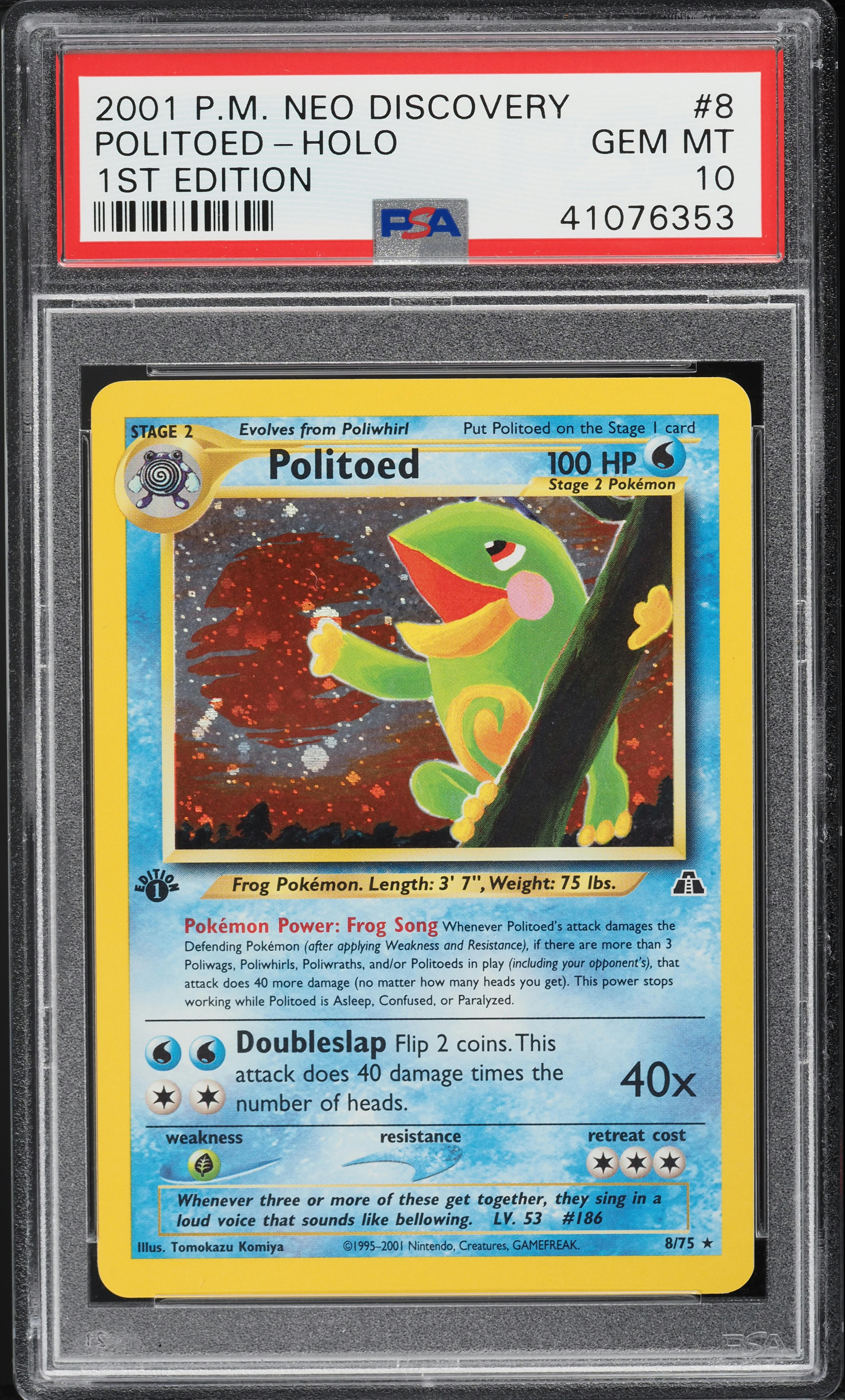 2001 Pokemon Neo Discovery 1st Edition Holo Politoed #8 PSA 10 GEM
