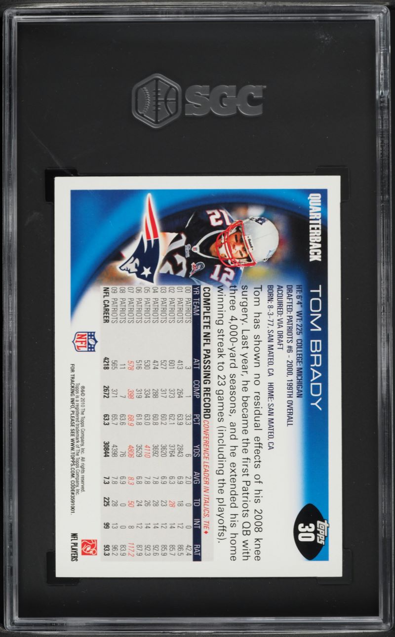 2010 Topps Football Tom Brady #30 SGC 9.5 MINT+