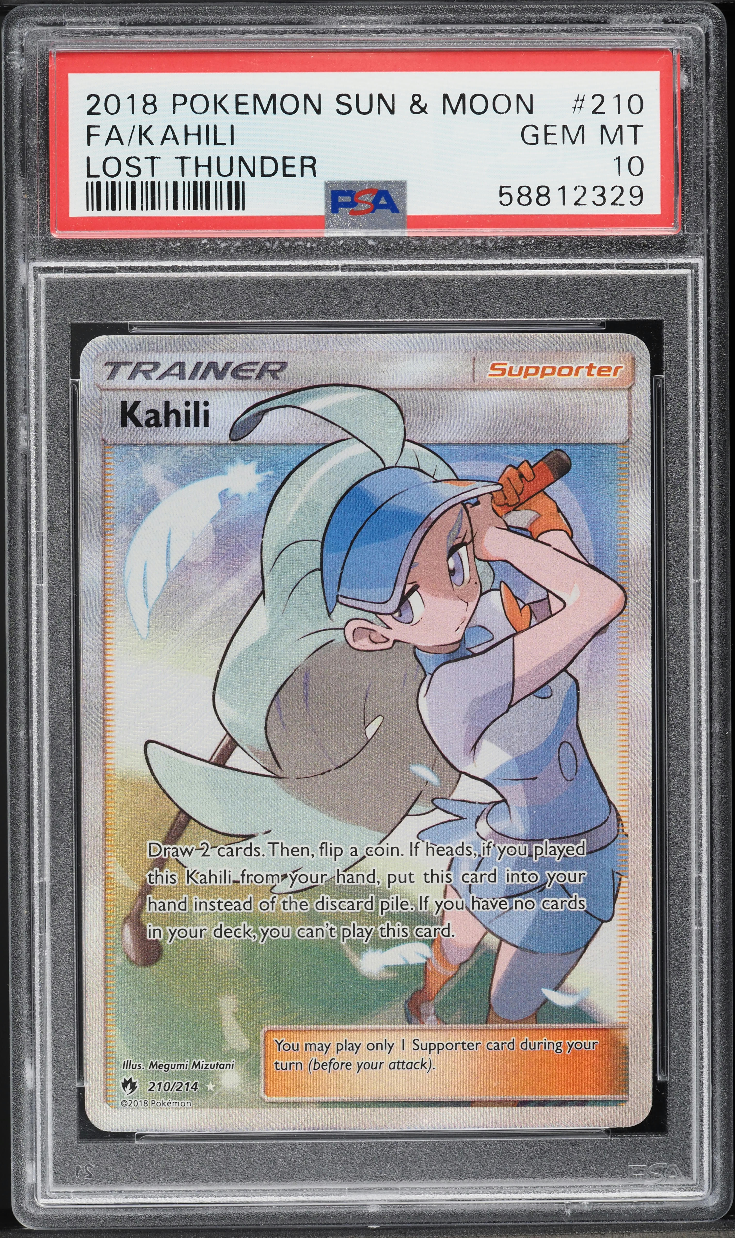 2018 Pokemon Sun & Moon Lost Thunder Full Art Kahili #210 PSA 10